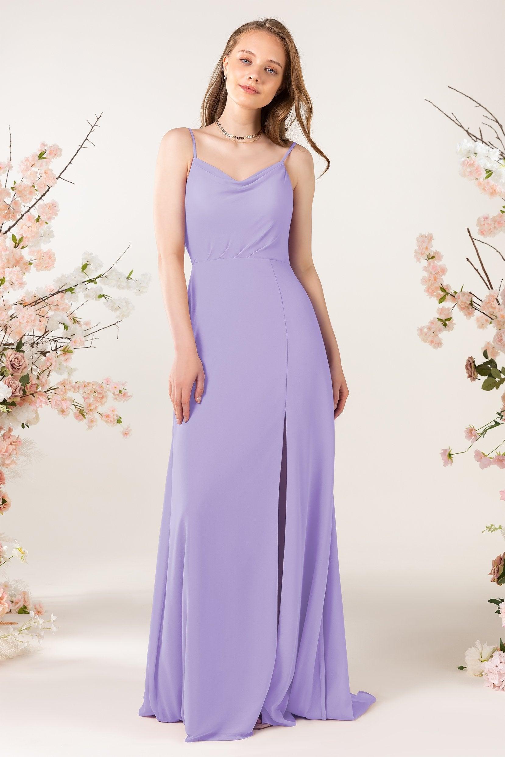 Sheath Sweep-Brush Train Chiffon Bridesmaid Dress CB0457 - COCOMELODY