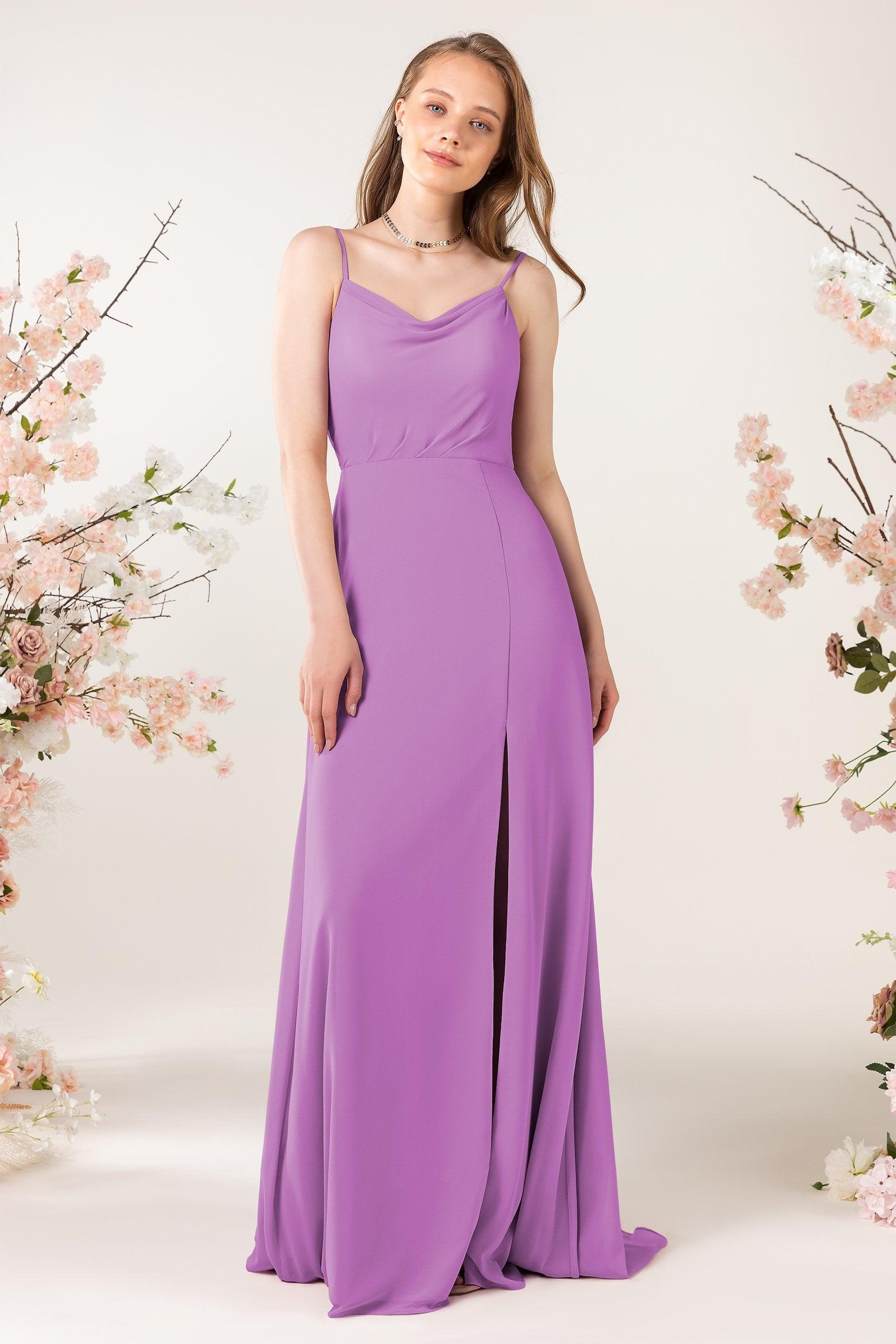 Sheath Sweep-Brush Train Chiffon Bridesmaid Dress CB0457 - COCOMELODY
