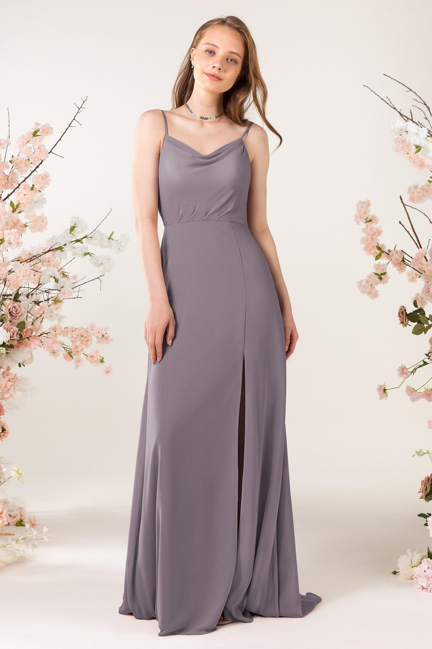 Sheath Sweep-Brush Train Chiffon Bridesmaid Dress CB0457 - COCOMELODY