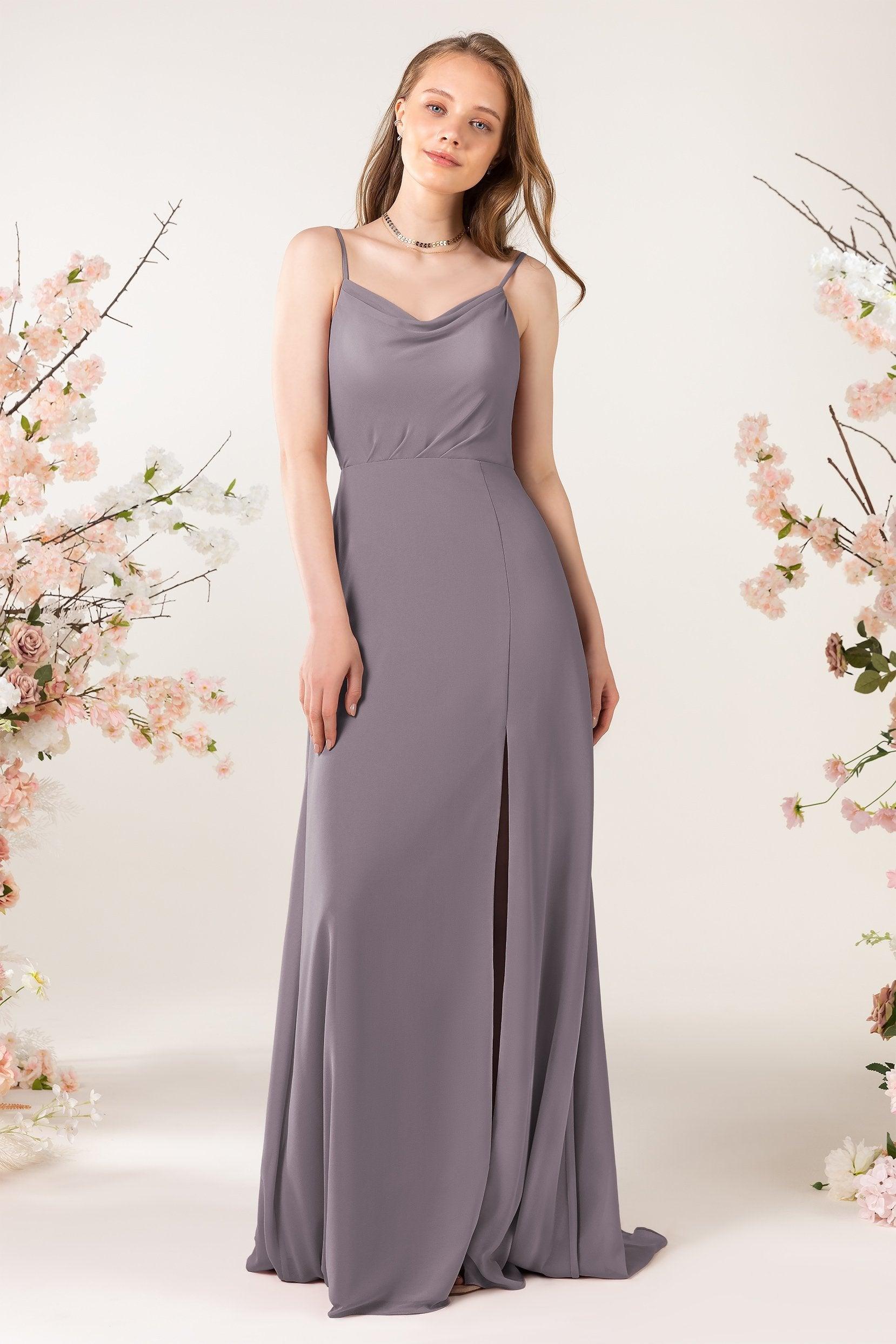 Sheath Sweep-Brush Train Chiffon Bridesmaid Dress CB0457 - COCOMELODY