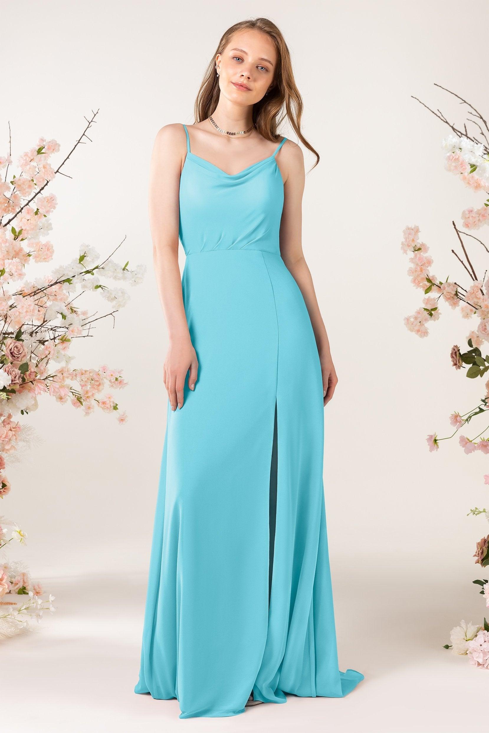 Sheath Sweep-Brush Train Chiffon Bridesmaid Dress CB0457 - COCOMELODY