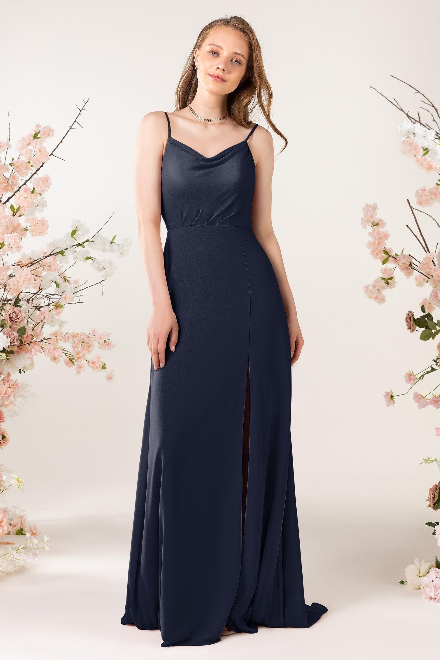 Sheath Sweep-Brush Train Chiffon Bridesmaid Dress CB0457 - COCOMELODY
