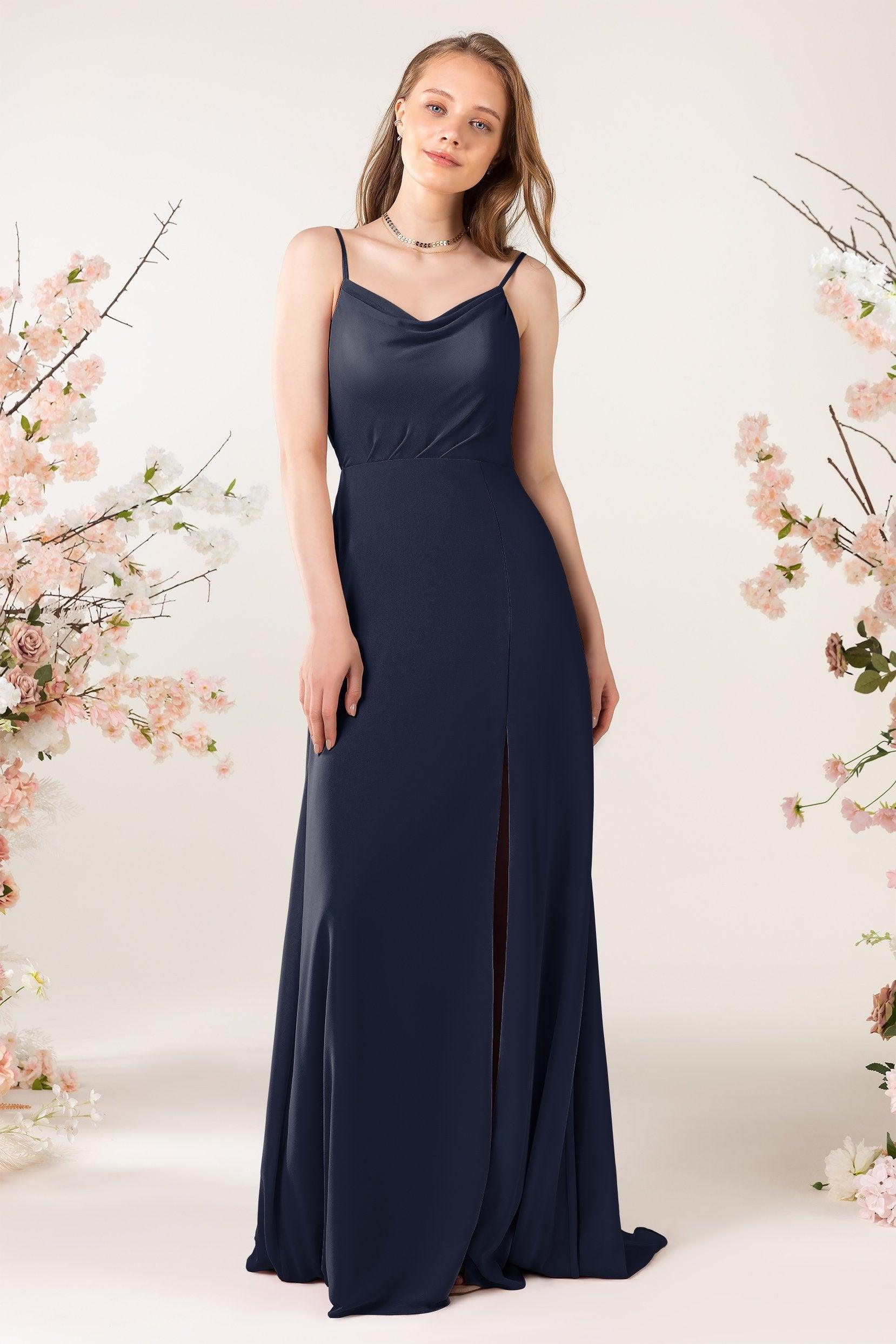 Sheath Sweep-Brush Train Chiffon Bridesmaid Dress CB0457 - COCOMELODY