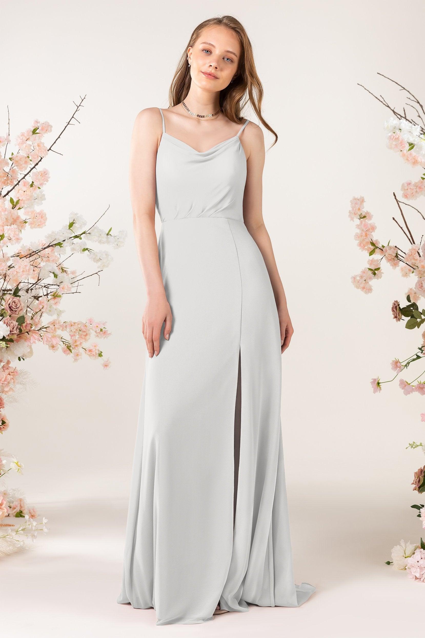 Sheath Sweep-Brush Train Chiffon Bridesmaid Dress CB0457 - COCOMELODY