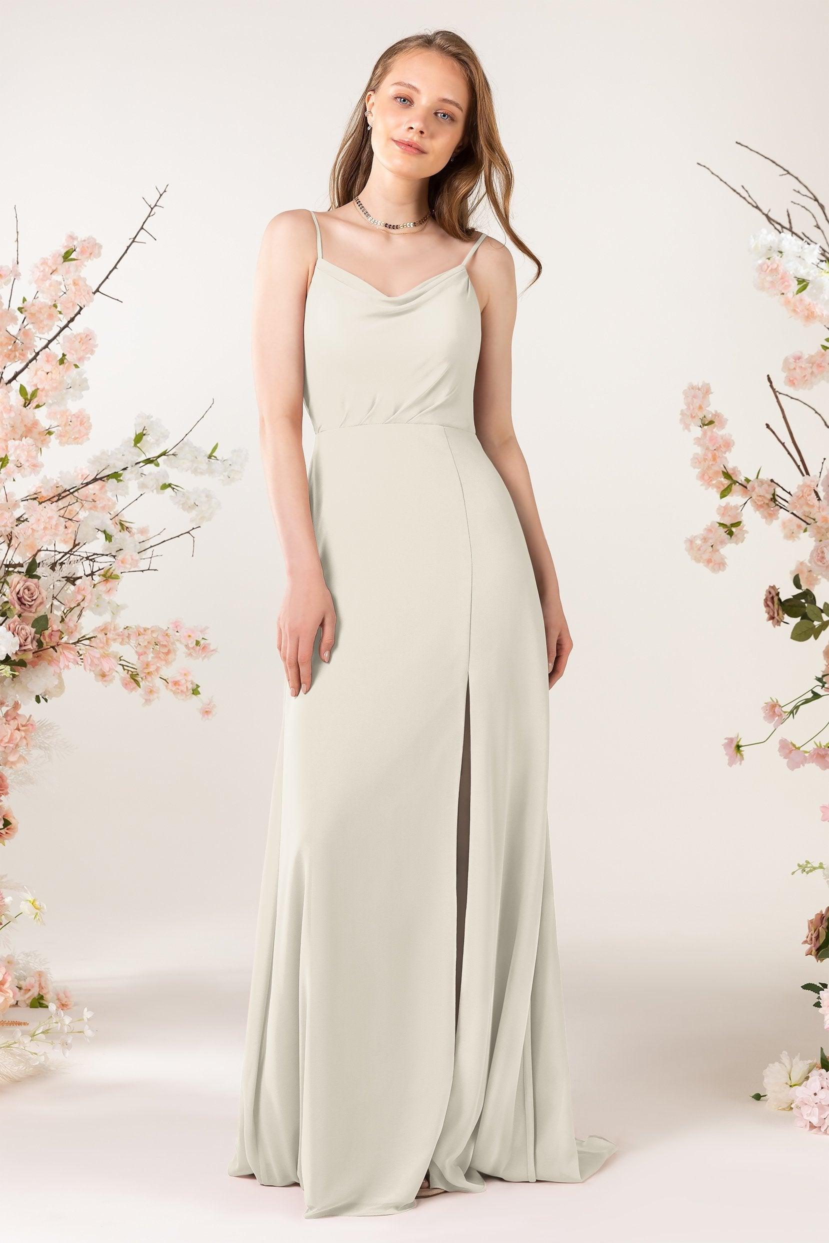 Sheath Sweep-Brush Train Chiffon Bridesmaid Dress CB0457 - COCOMELODY