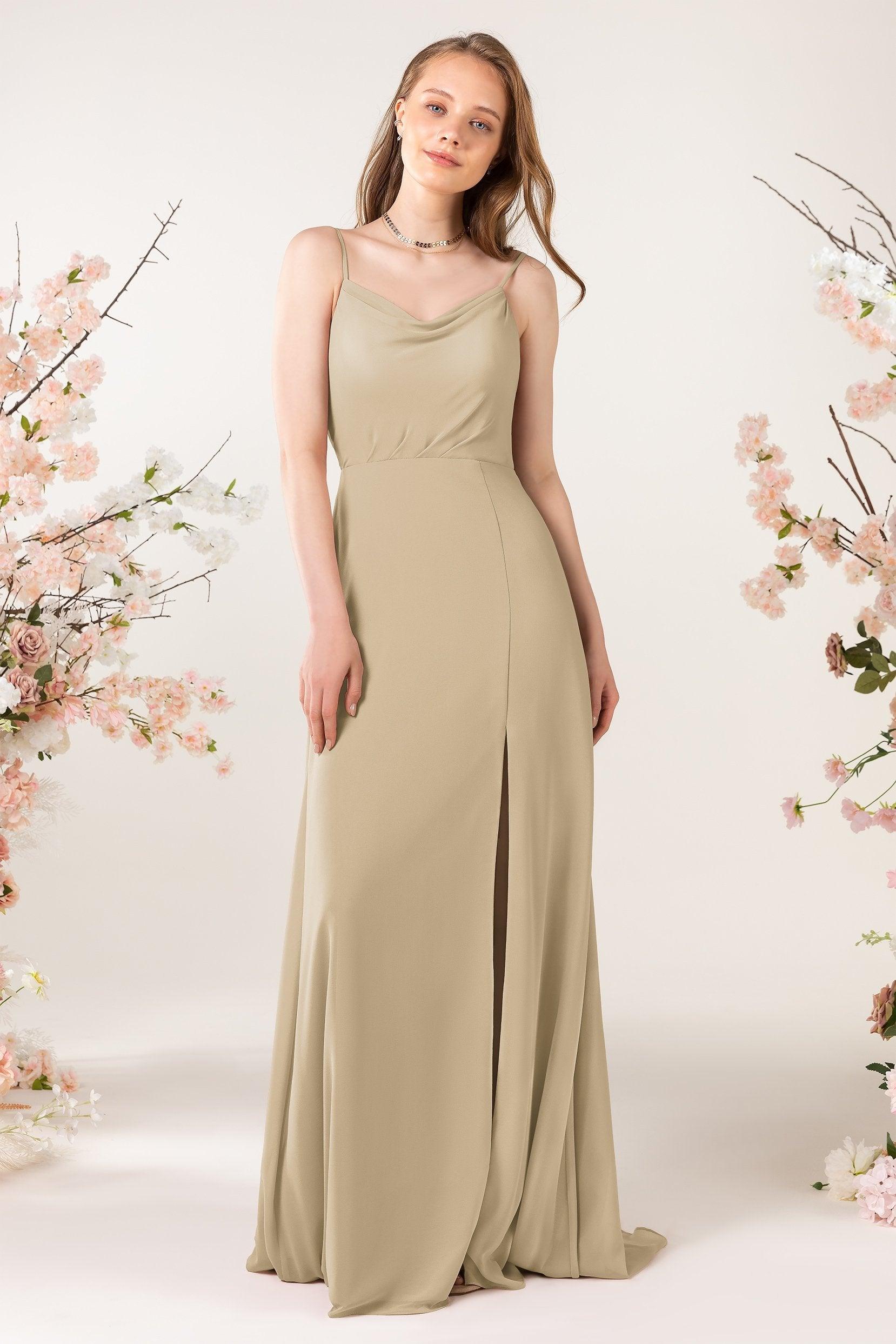 Sheath Sweep-Brush Train Chiffon Bridesmaid Dress CB0457 - COCOMELODY