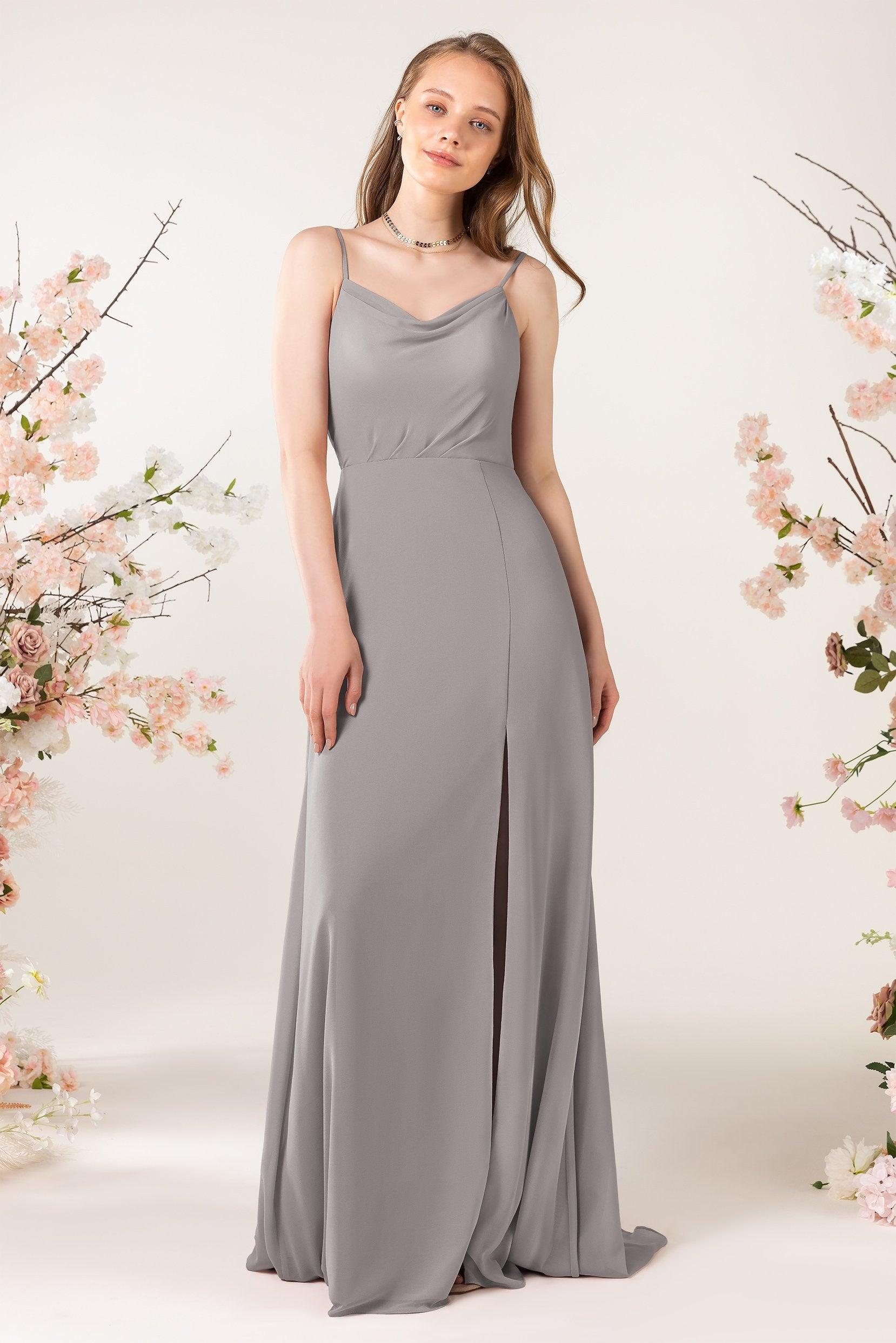 Sheath Sweep-Brush Train Chiffon Bridesmaid Dress CB0457 - COCOMELODY