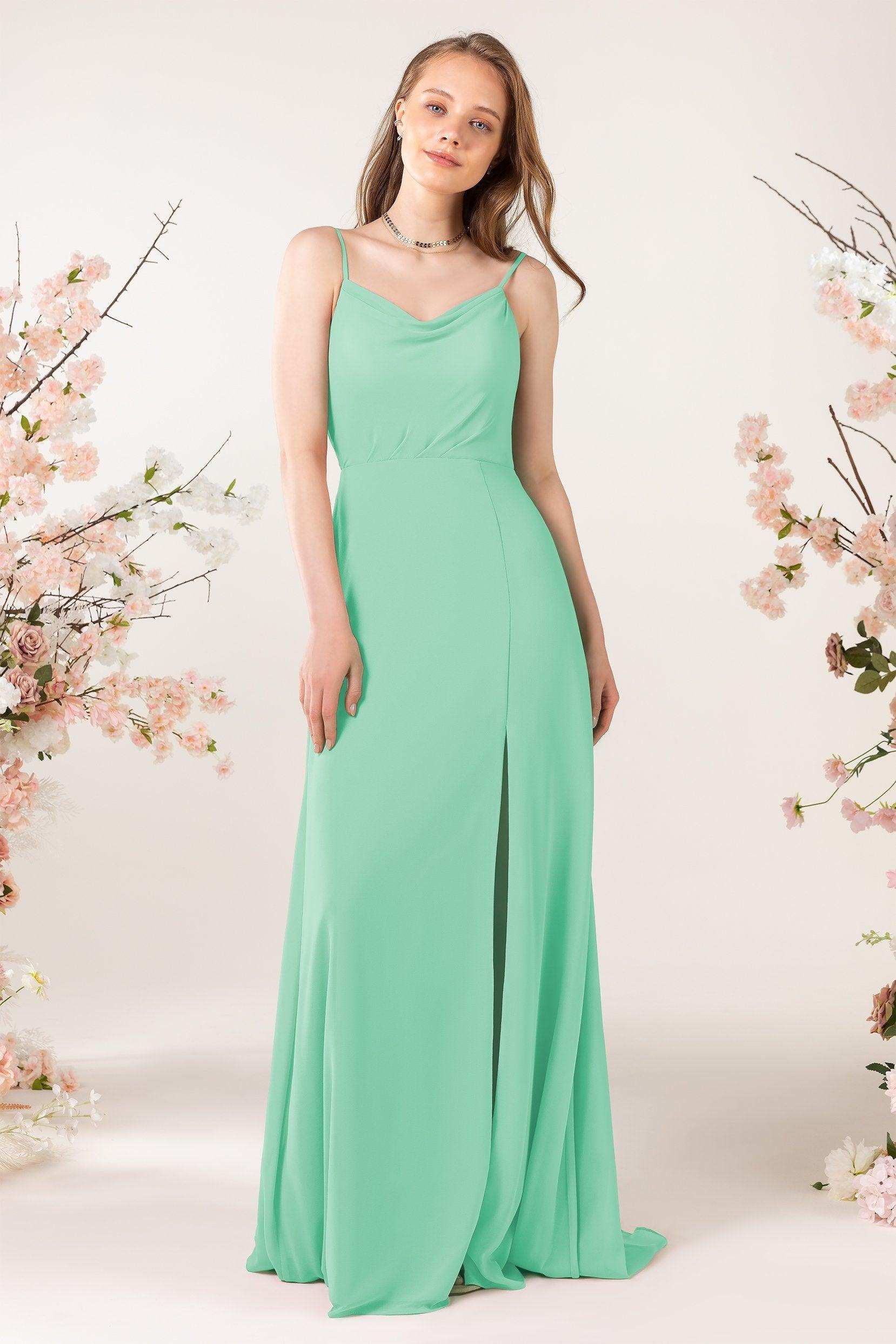 Sheath Sweep-Brush Train Chiffon Bridesmaid Dress CB0457 - COCOMELODY