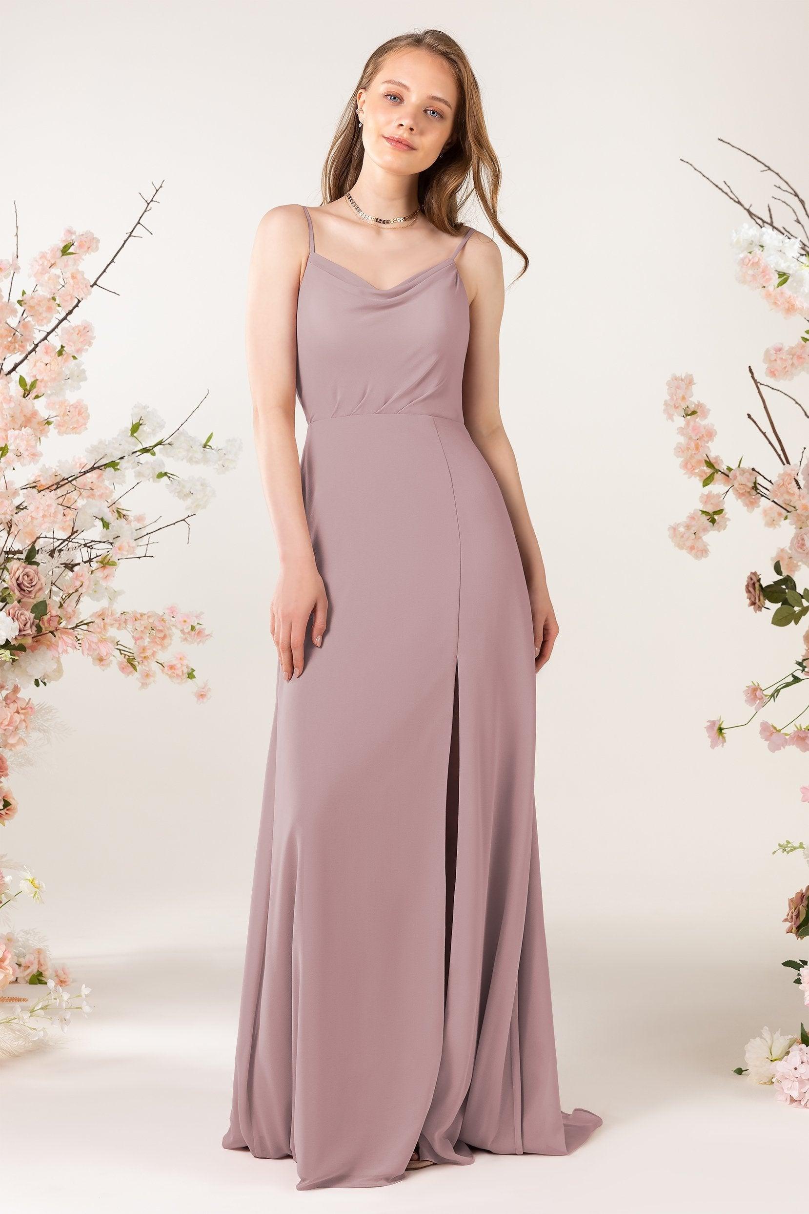 Sheath Sweep-Brush Train Chiffon Bridesmaid Dress CB0457 - COCOMELODY