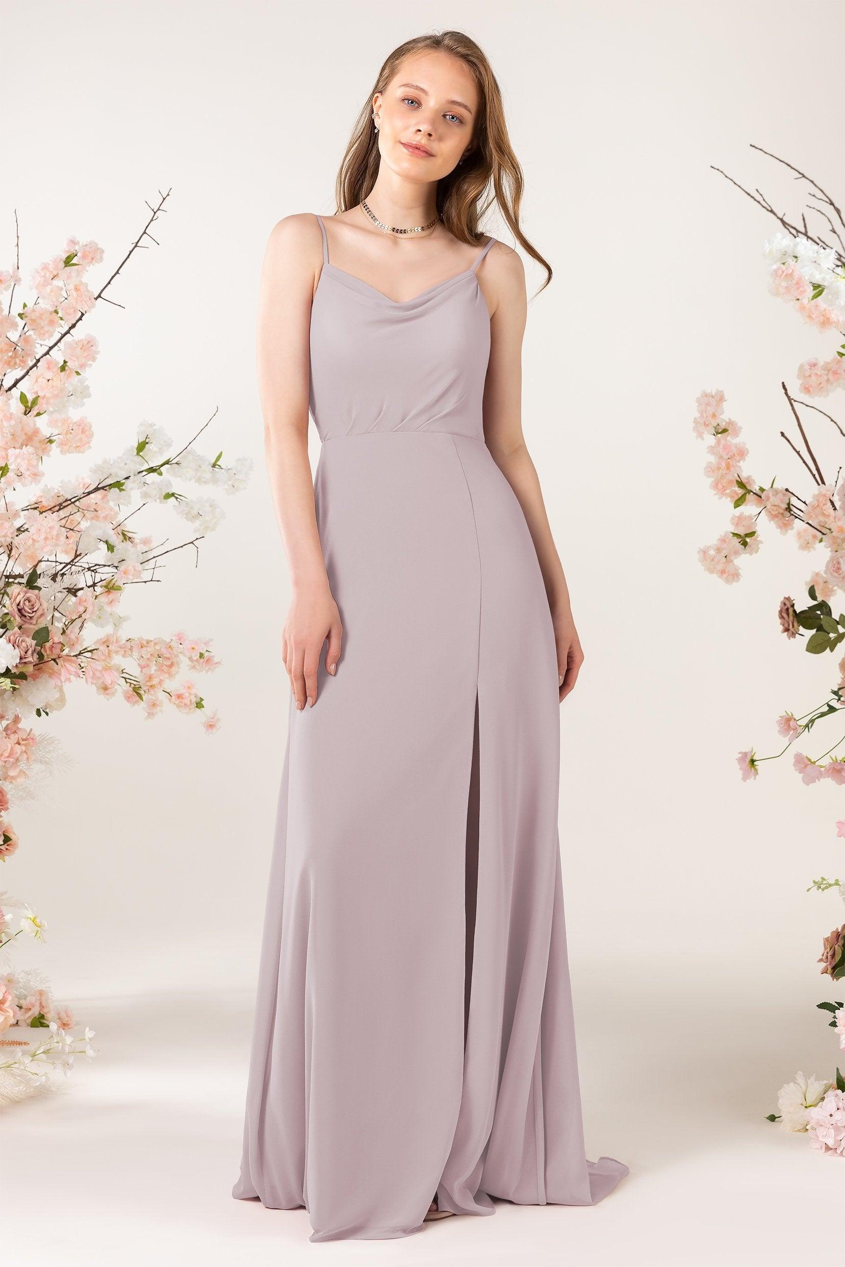 Sheath Sweep-Brush Train Chiffon Bridesmaid Dress CB0457 - COCOMELODY