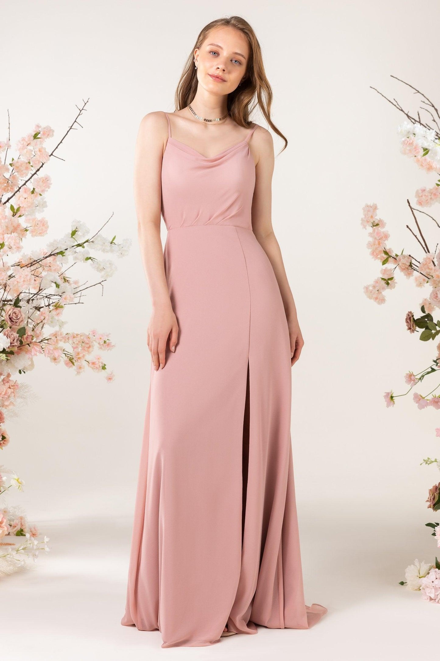 Sheath Sweep-Brush Train Chiffon Bridesmaid Dress CB0457 - COCOMELODY