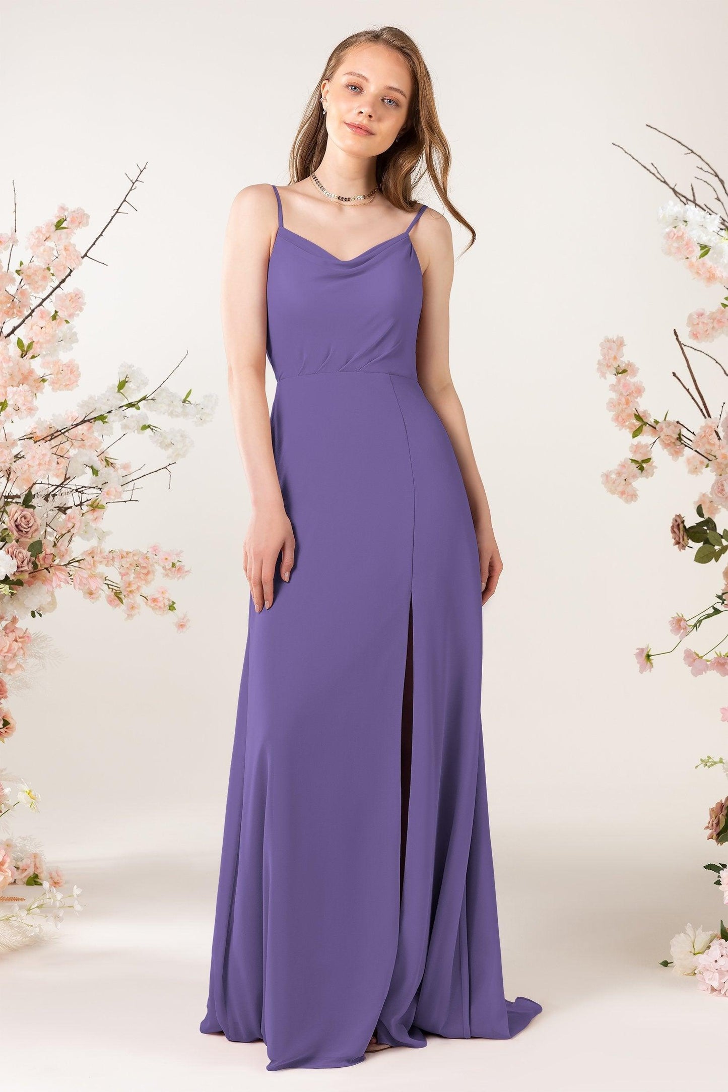 Sheath Sweep-Brush Train Chiffon Bridesmaid Dress CB0457 - COCOMELODY