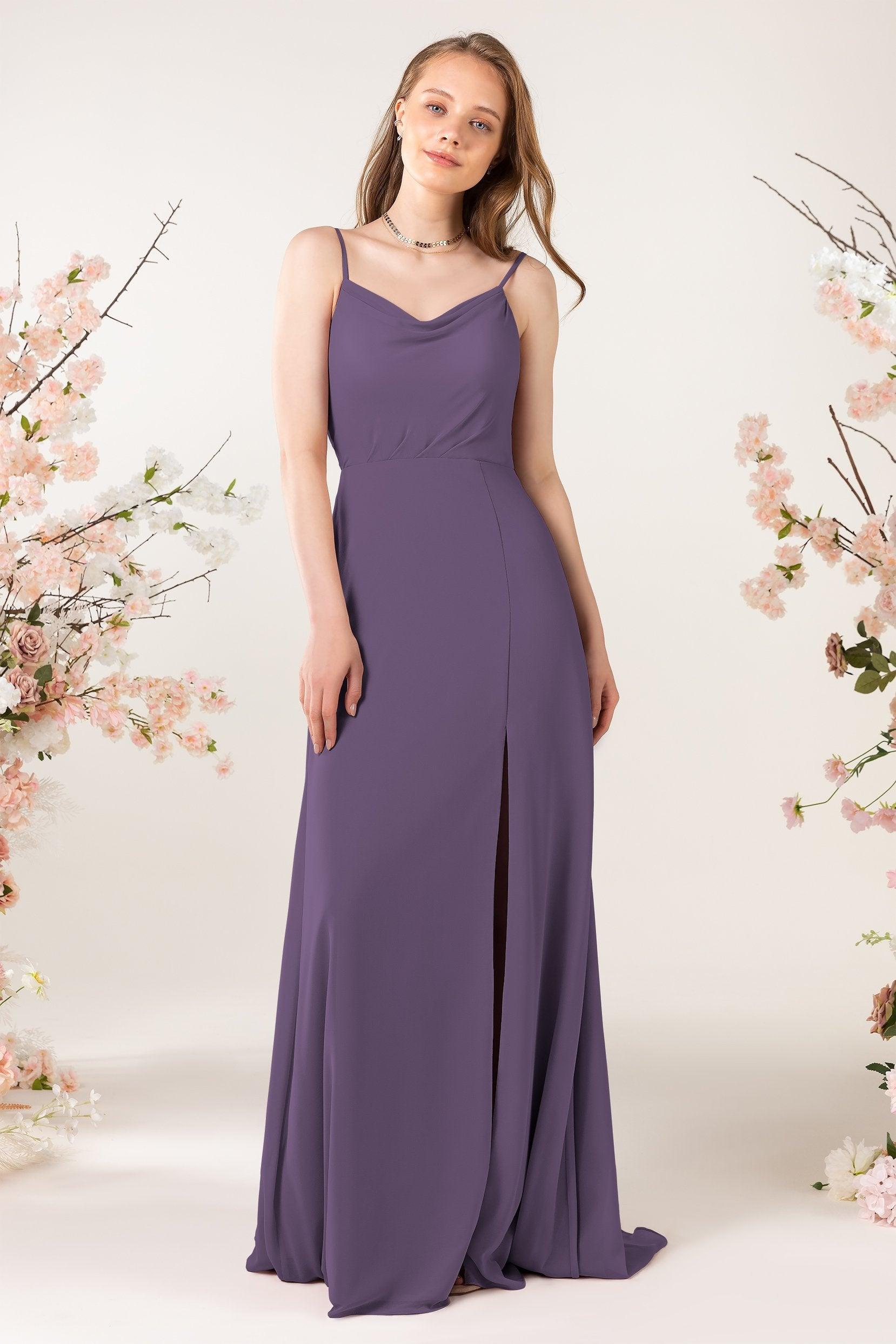 Sheath Sweep-Brush Train Chiffon Bridesmaid Dress CB0457 - COCOMELODY
