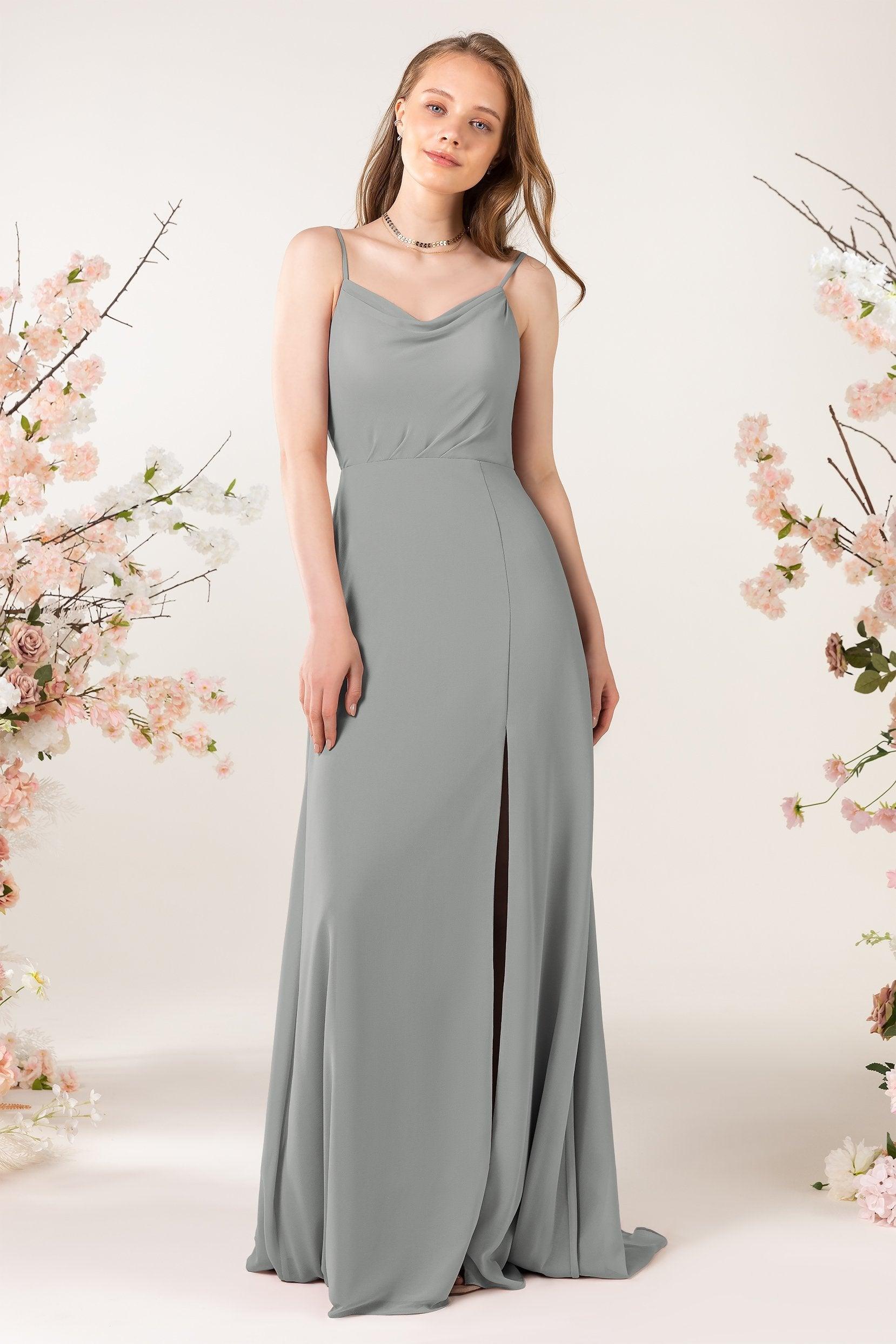 Sheath Sweep-Brush Train Chiffon Bridesmaid Dress CB0457 - COCOMELODY