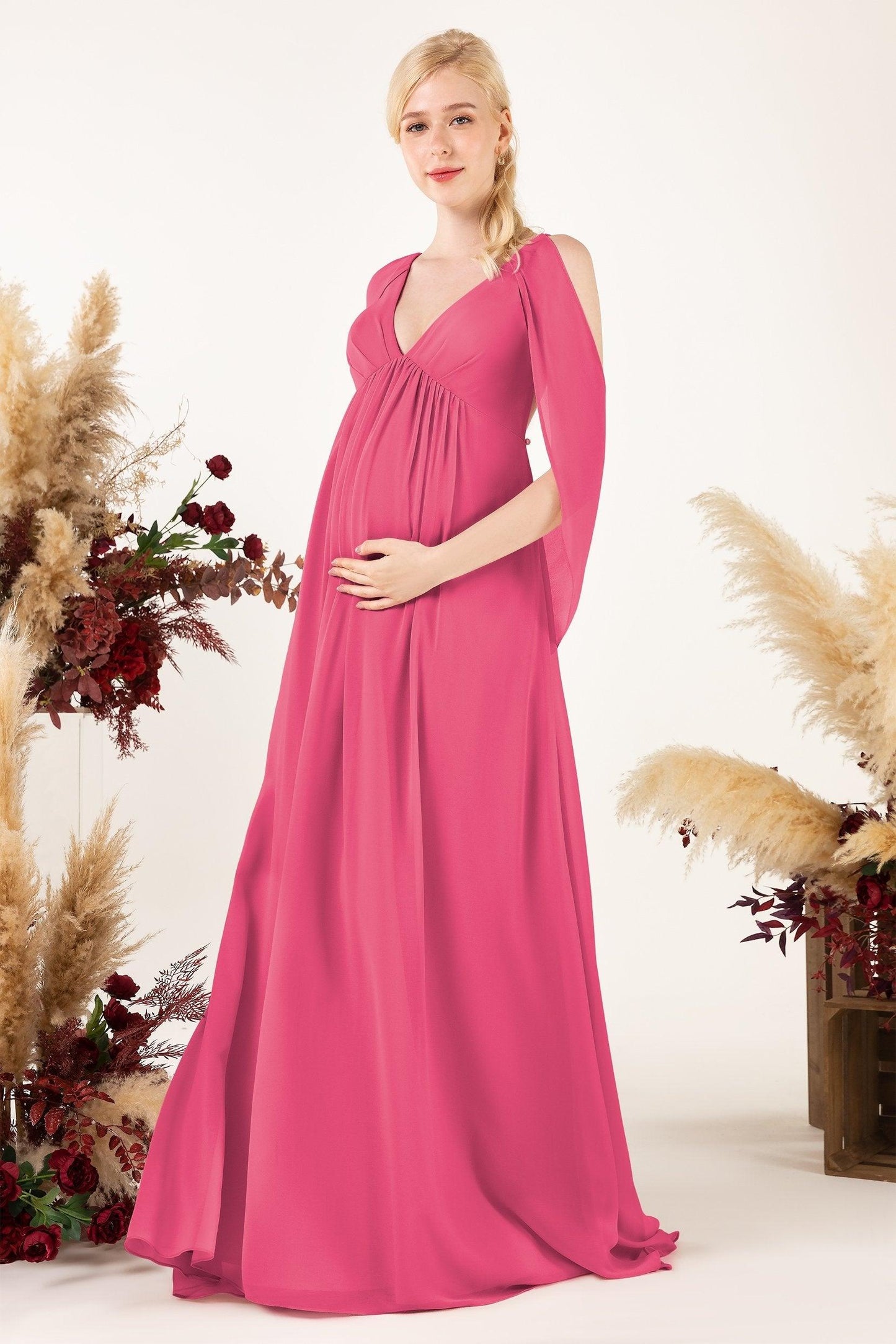 A-Line Sweep-Brush Train Chiffon Bridesmaid Dress CB0458M - COCOMELODY