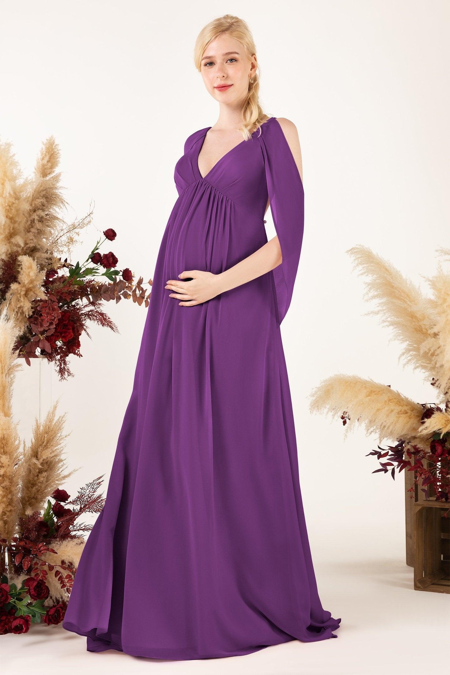 A-Line Sweep-Brush Train Chiffon Bridesmaid Dress CB0458M - COCOMELODY