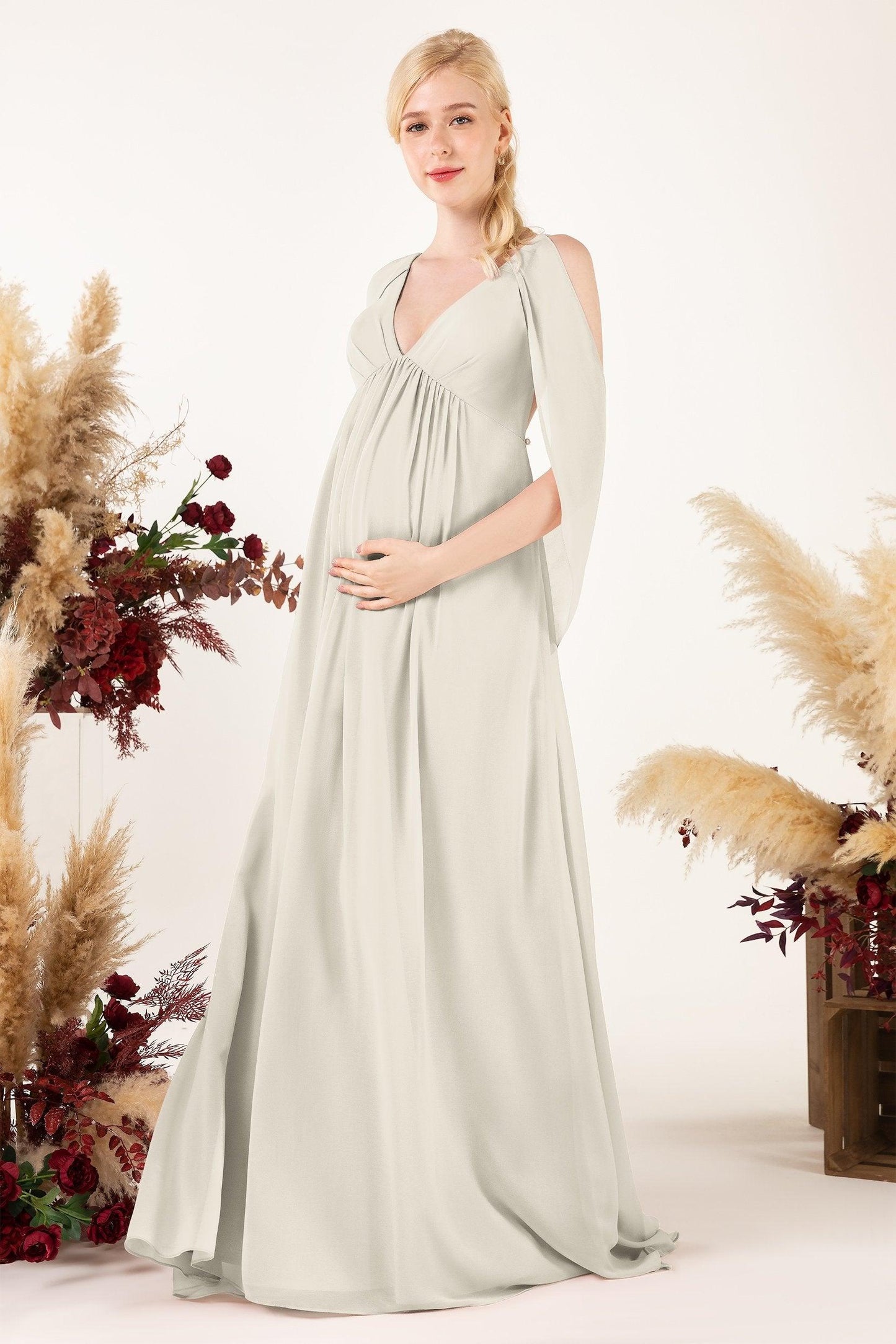 A-Line Sweep-Brush Train Chiffon Bridesmaid Dress CB0458M - COCOMELODY