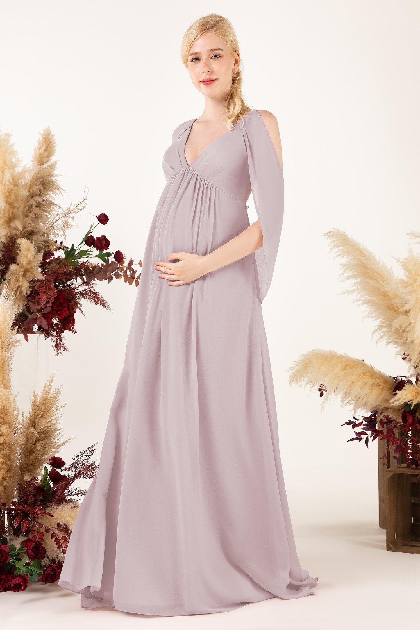 A-Line Sweep-Brush Train Chiffon Bridesmaid Dress CB0458M - COCOMELODY