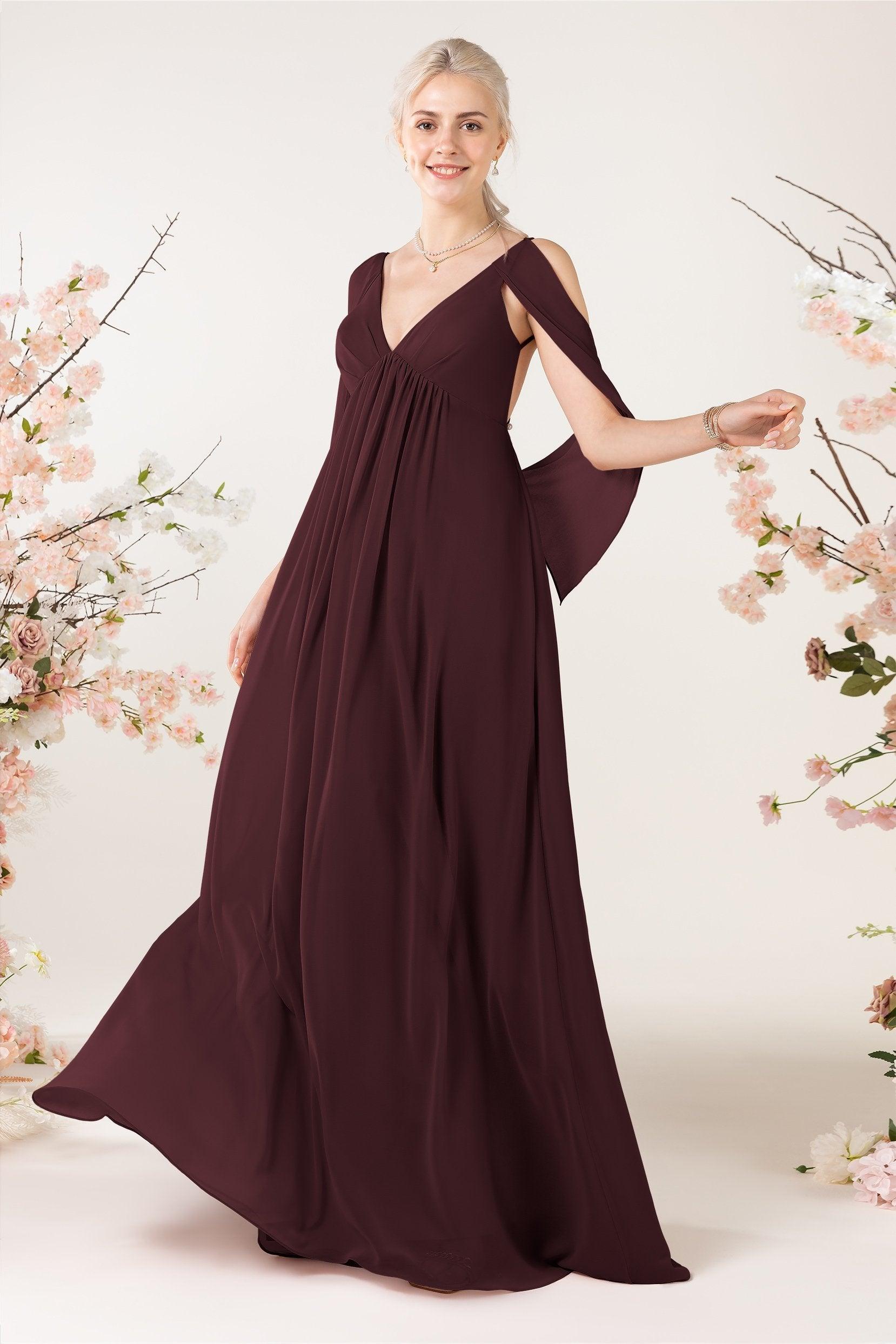A-Line Sweep-Brush Train Chiffon Bridesmaid Dress CB0458 - COCOMELODY