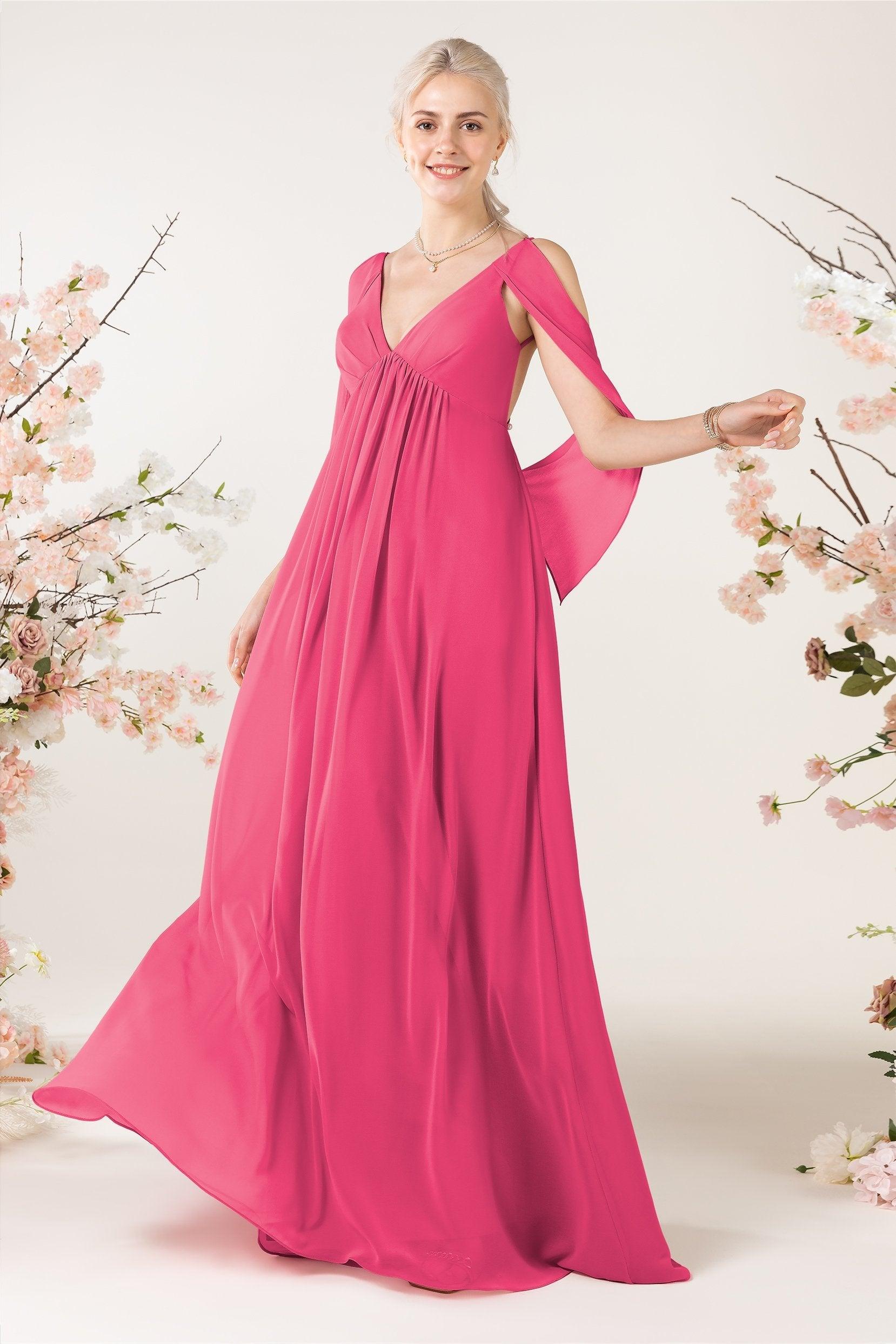 A-Line Sweep-Brush Train Chiffon Bridesmaid Dress CB0458 - COCOMELODY