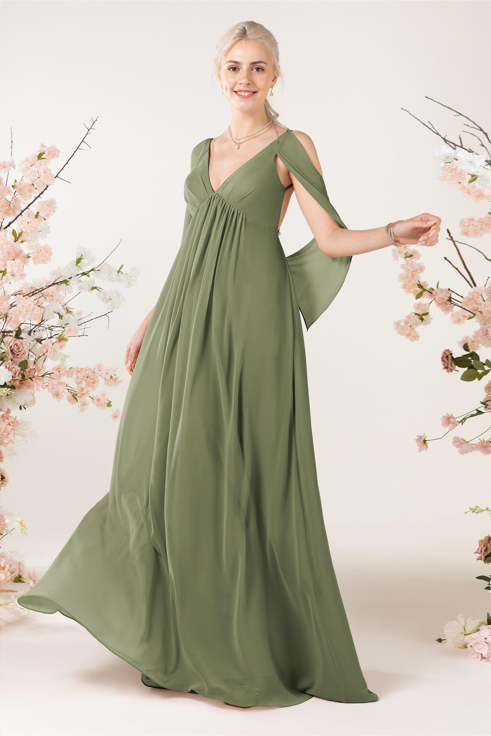 A-Line Sweep-Brush Train Chiffon Bridesmaid Dress CB0458 - COCOMELODY
