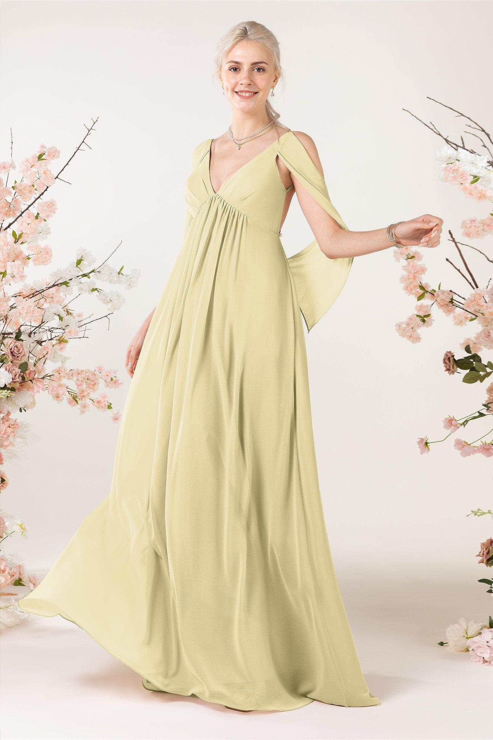 A-Line Sweep-Brush Train Chiffon Bridesmaid Dress CB0458 - COCOMELODY