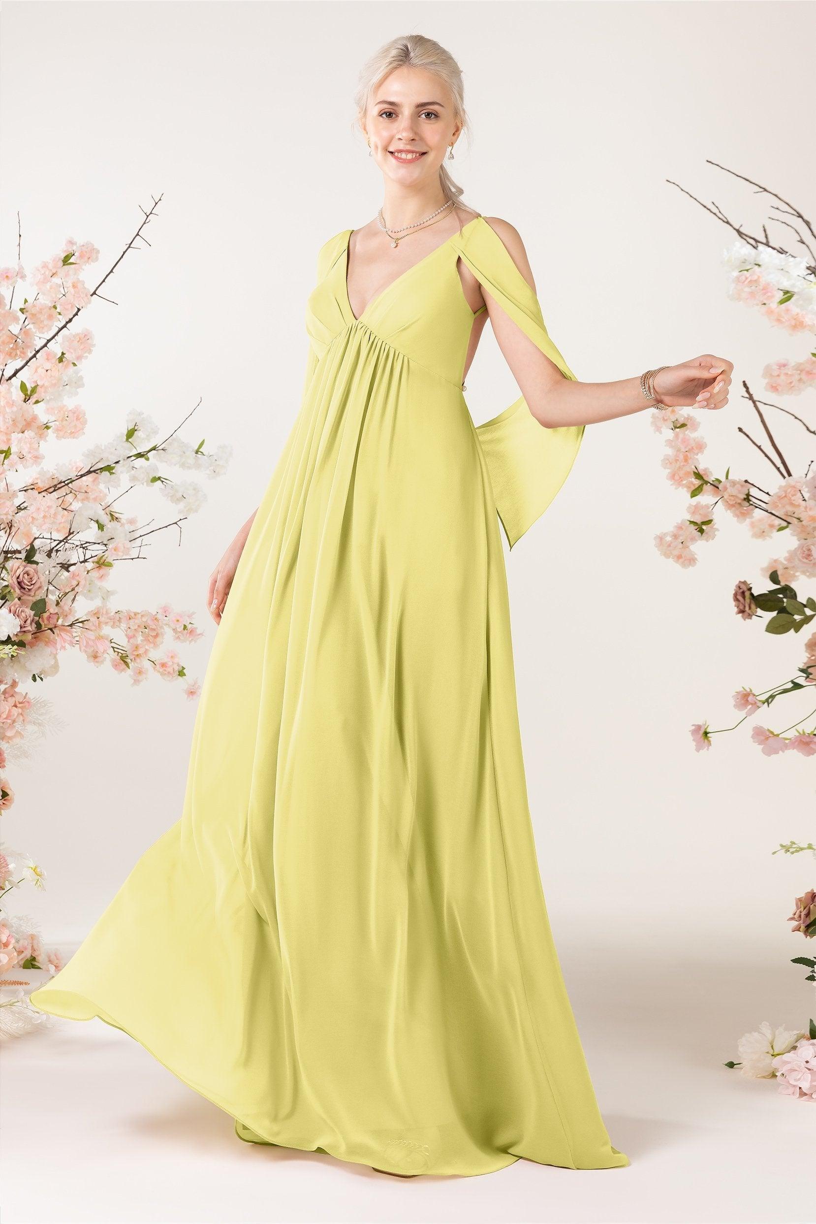A-Line Sweep-Brush Train Chiffon Bridesmaid Dress CB0458 - COCOMELODY