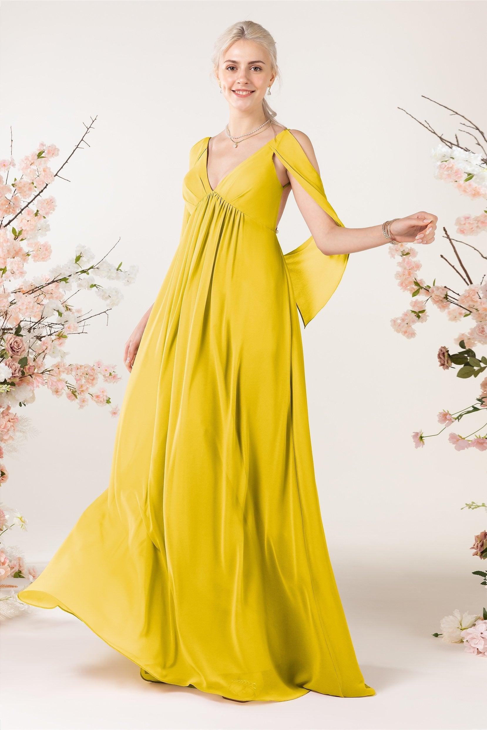 A-Line Sweep-Brush Train Chiffon Bridesmaid Dress CB0458 - COCOMELODY