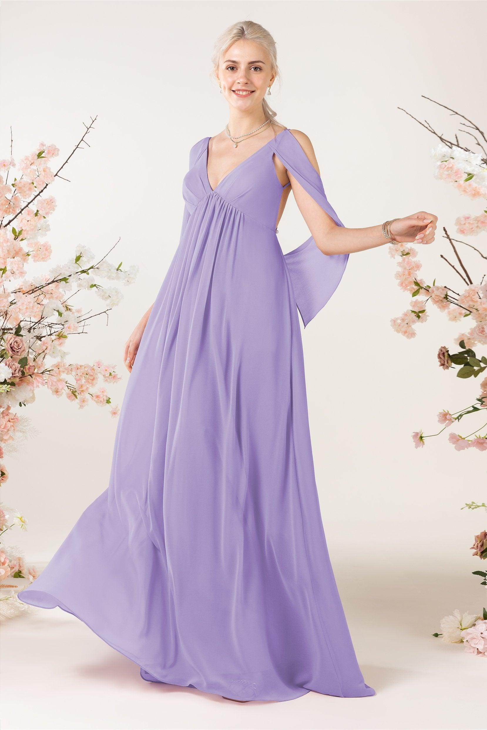 A-Line Sweep-Brush Train Chiffon Bridesmaid Dress CB0458 - COCOMELODY