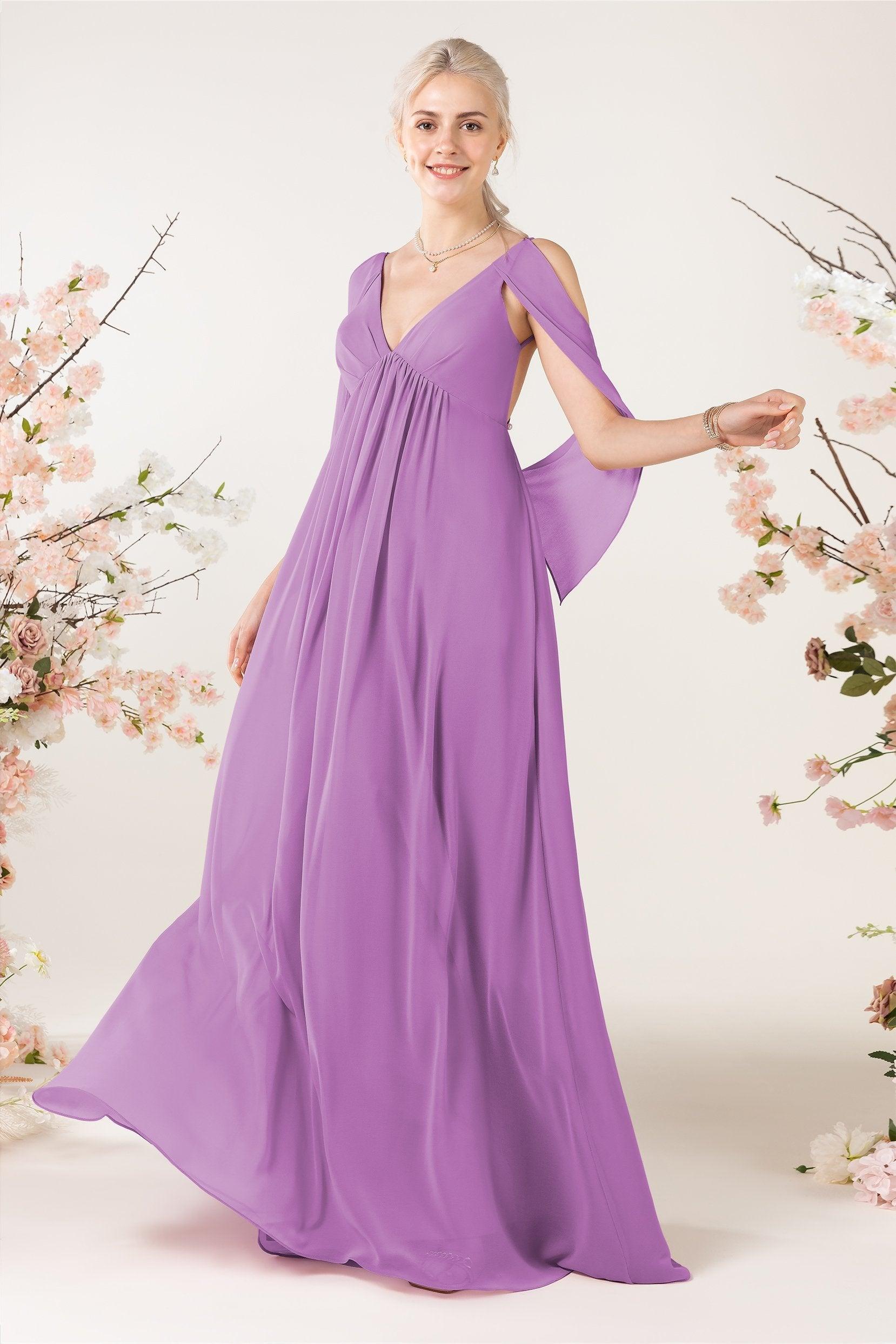 A-Line Sweep-Brush Train Chiffon Bridesmaid Dress CB0458 - COCOMELODY