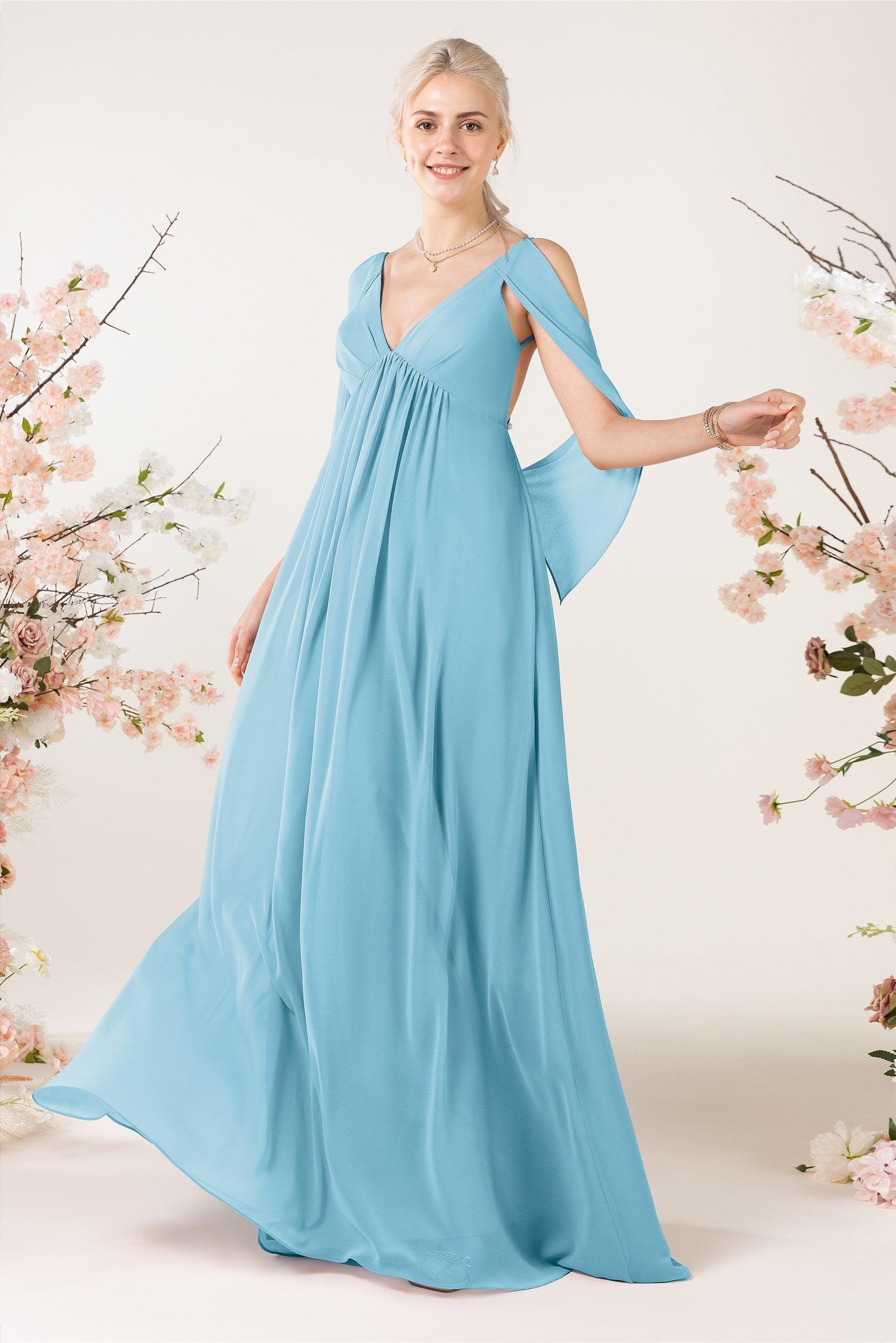 A-Line Sweep-Brush Train Chiffon Bridesmaid Dress CB0458 - COCOMELODY