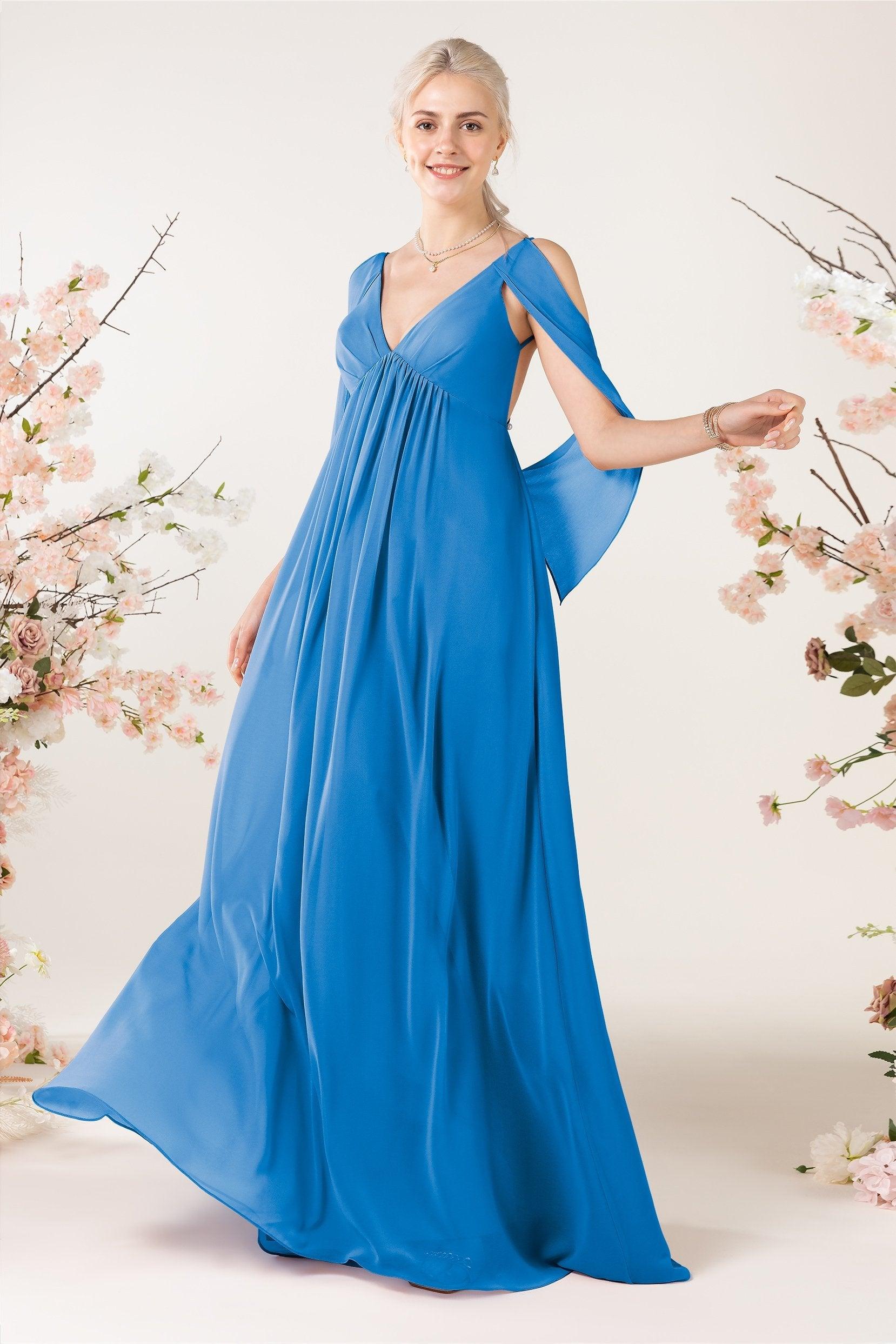A-Line Sweep-Brush Train Chiffon Bridesmaid Dress CB0458 - COCOMELODY