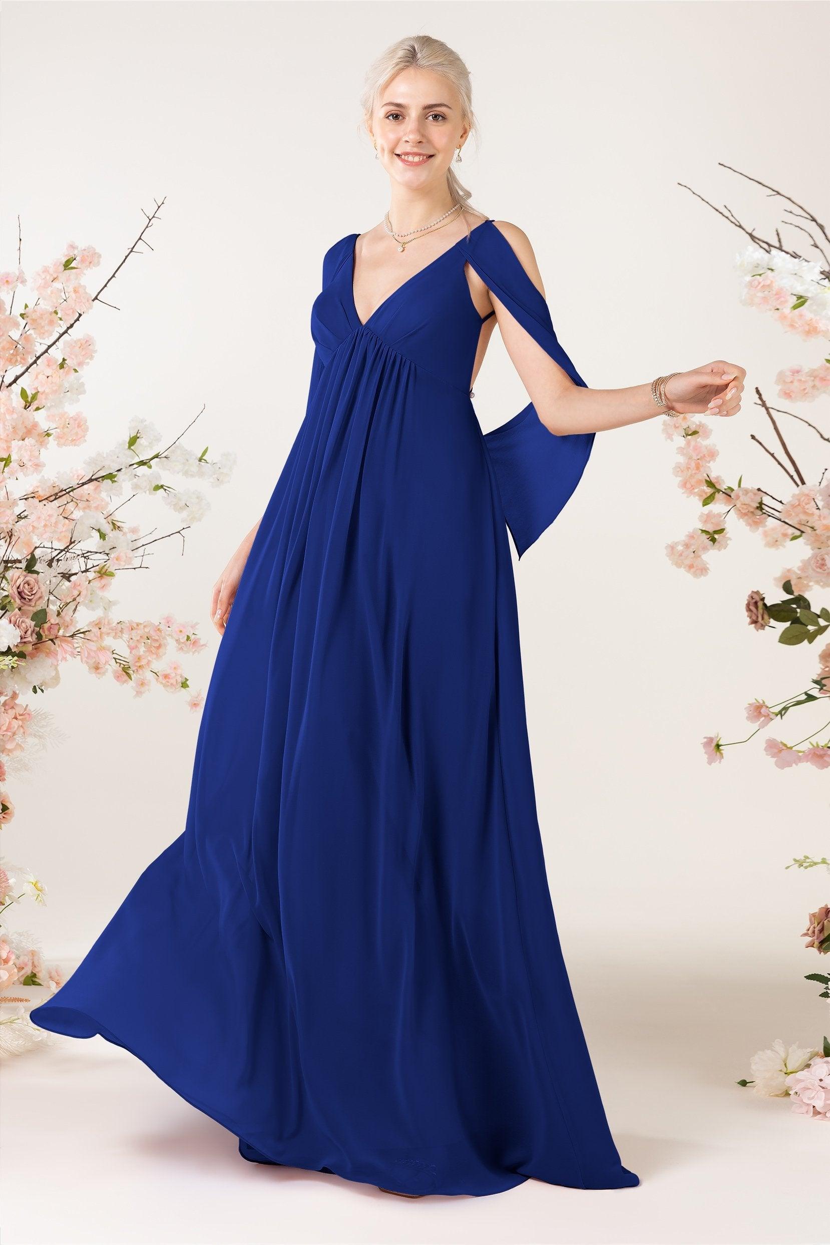 A-Line Sweep-Brush Train Chiffon Bridesmaid Dress CB0458 - COCOMELODY
