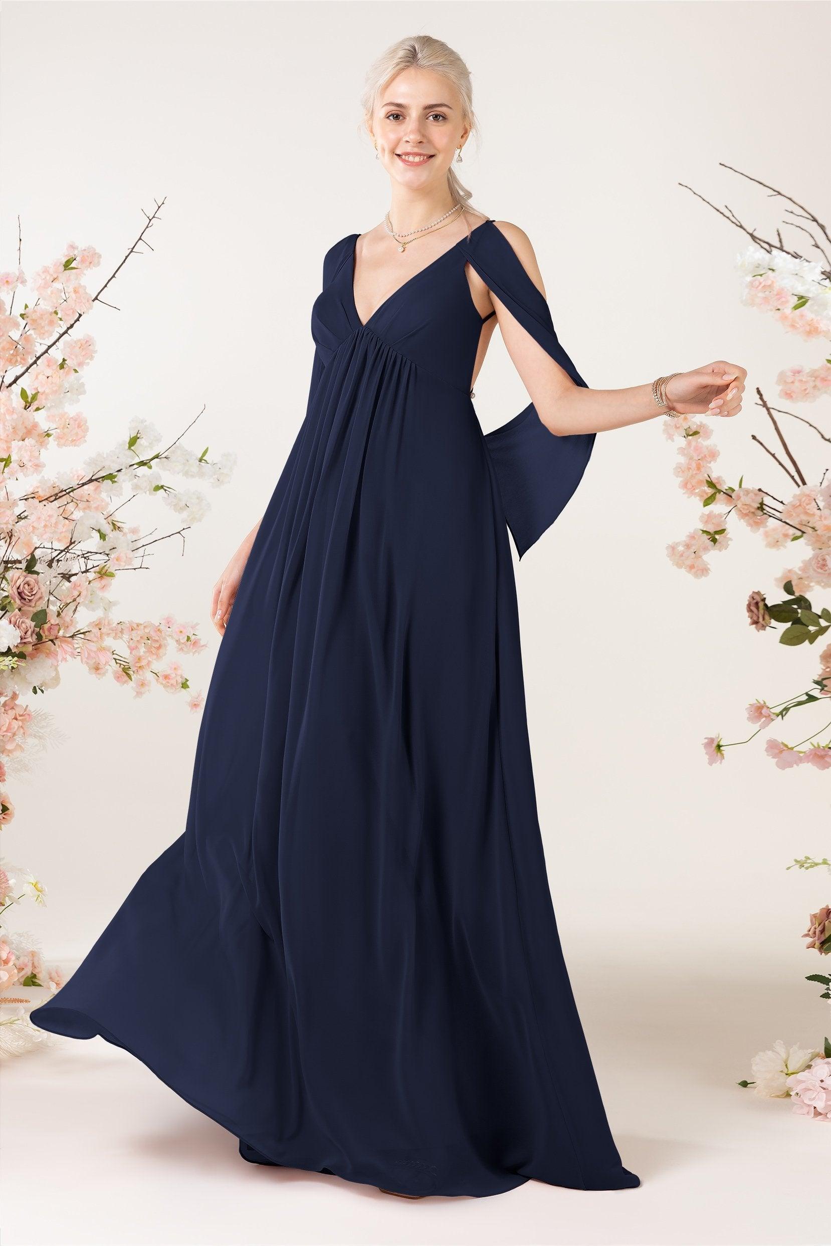 A-Line Sweep-Brush Train Chiffon Bridesmaid Dress CB0458 - COCOMELODY