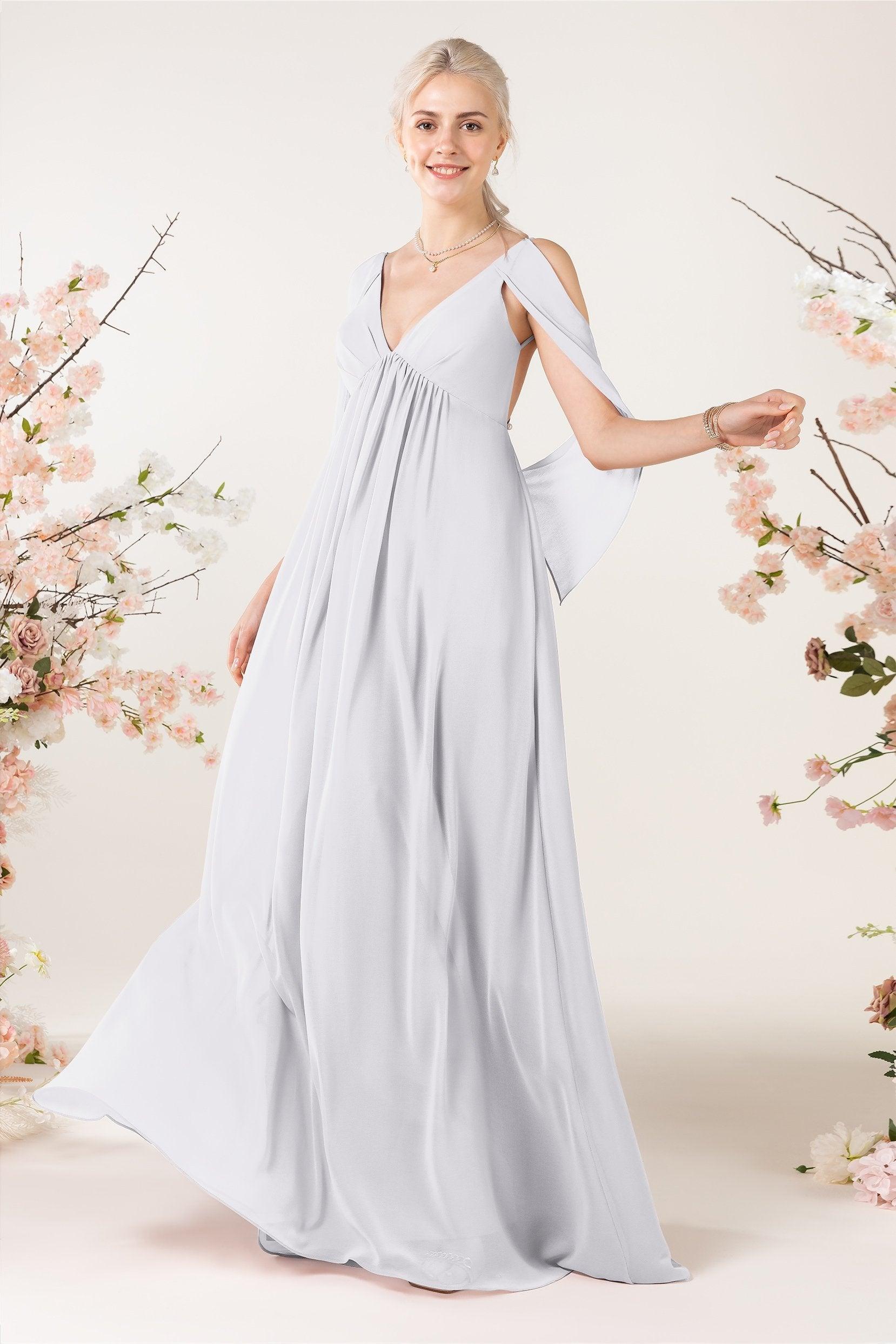 A-Line Sweep-Brush Train Chiffon Bridesmaid Dress CB0458 - COCOMELODY