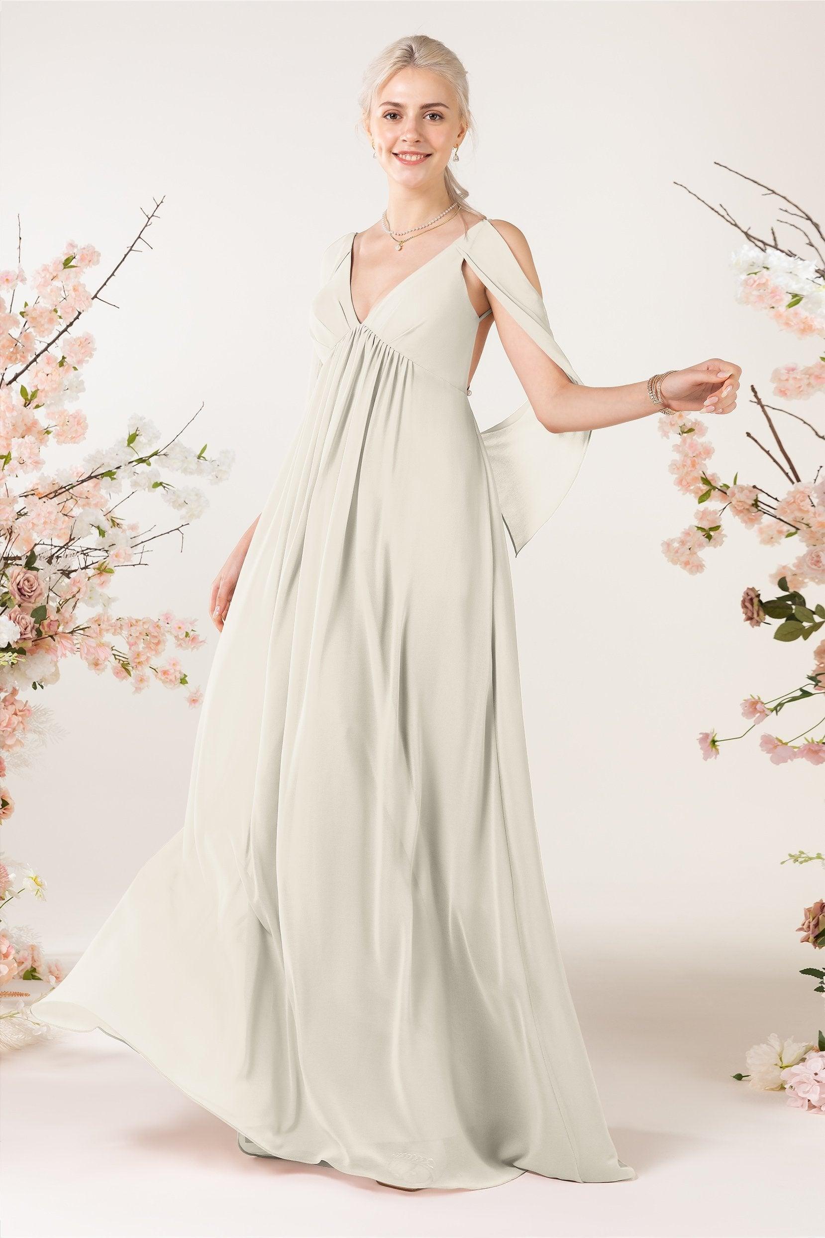 A-Line Sweep-Brush Train Chiffon Bridesmaid Dress CB0458 - COCOMELODY