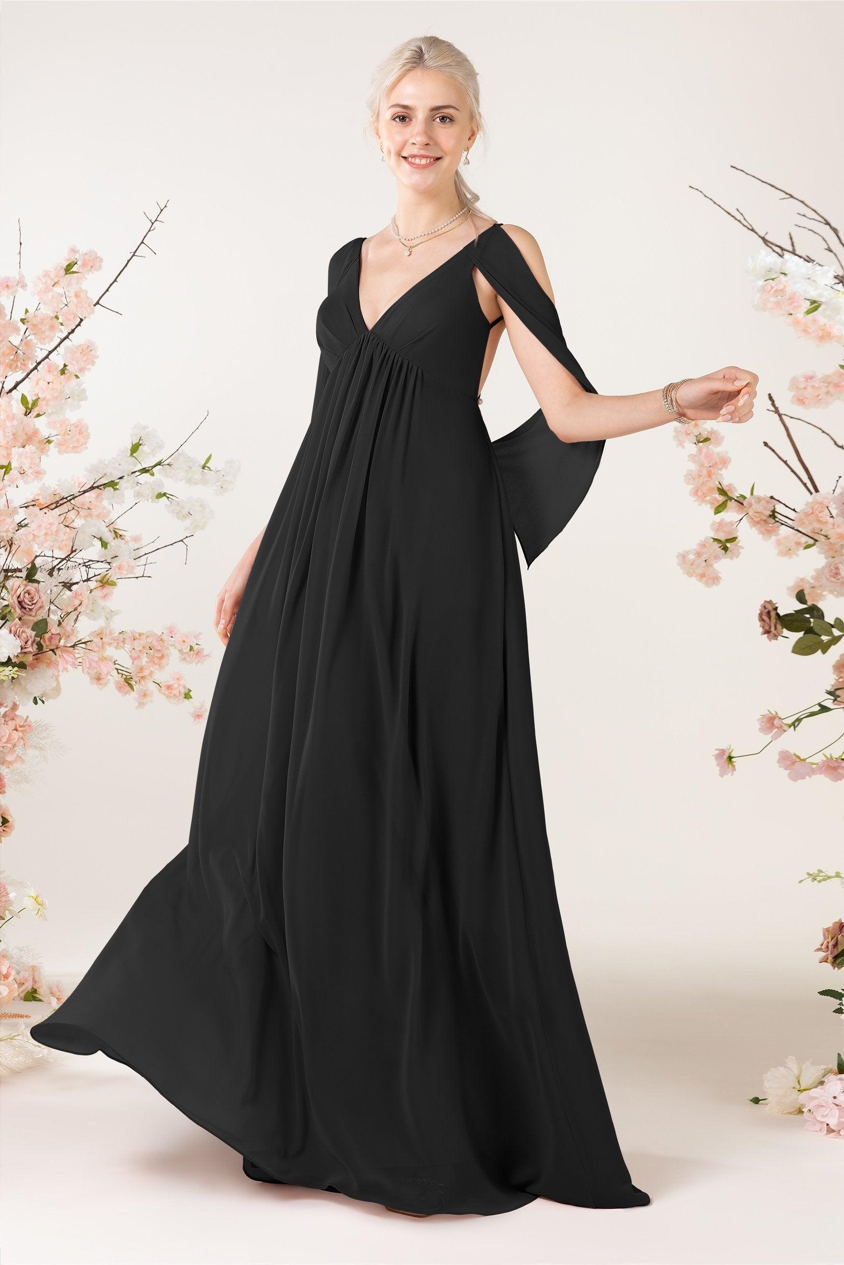 A-Line Sweep-Brush Train Chiffon Bridesmaid Dress CB0458 - COCOMELODY