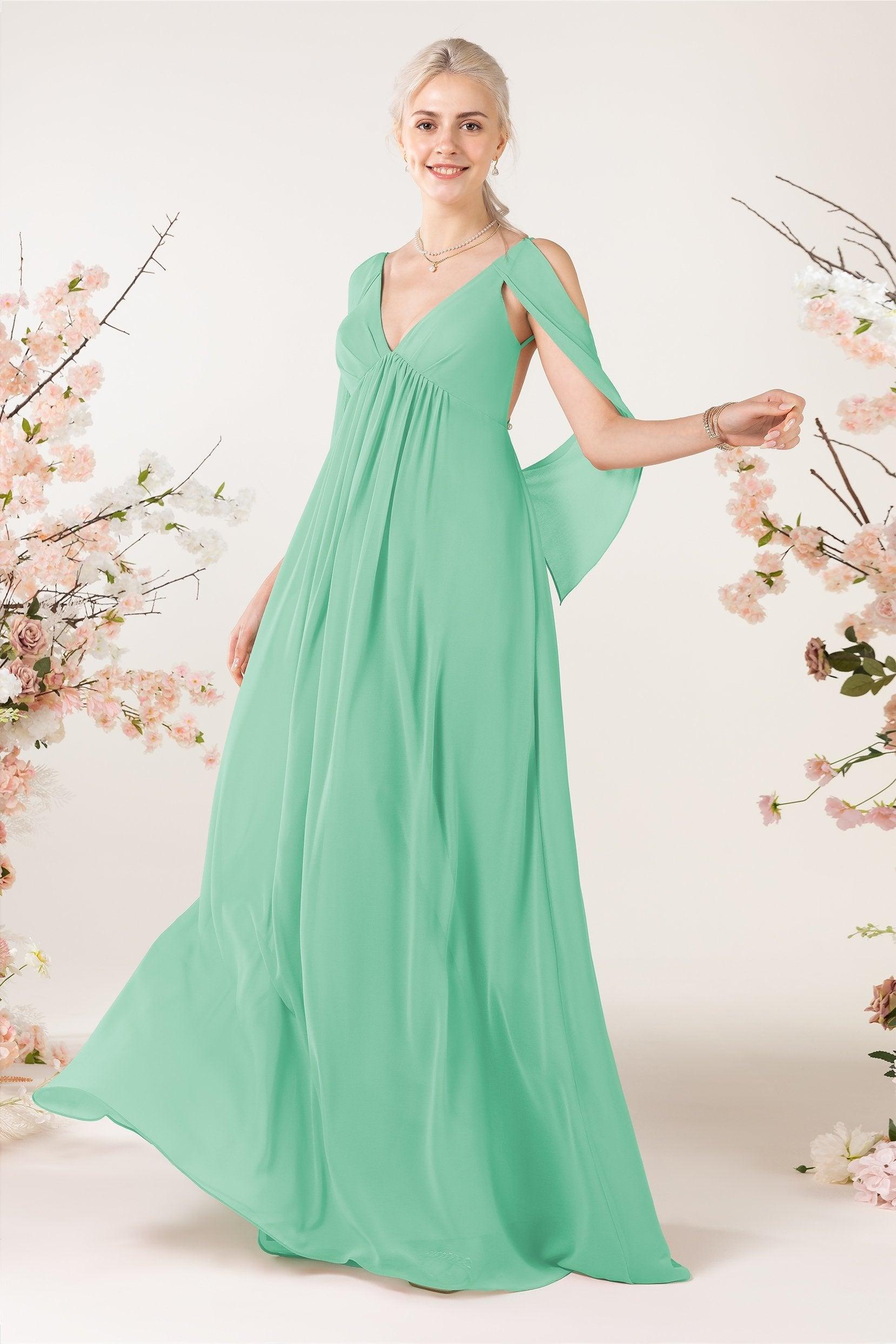 A-Line Sweep-Brush Train Chiffon Bridesmaid Dress CB0458 - COCOMELODY