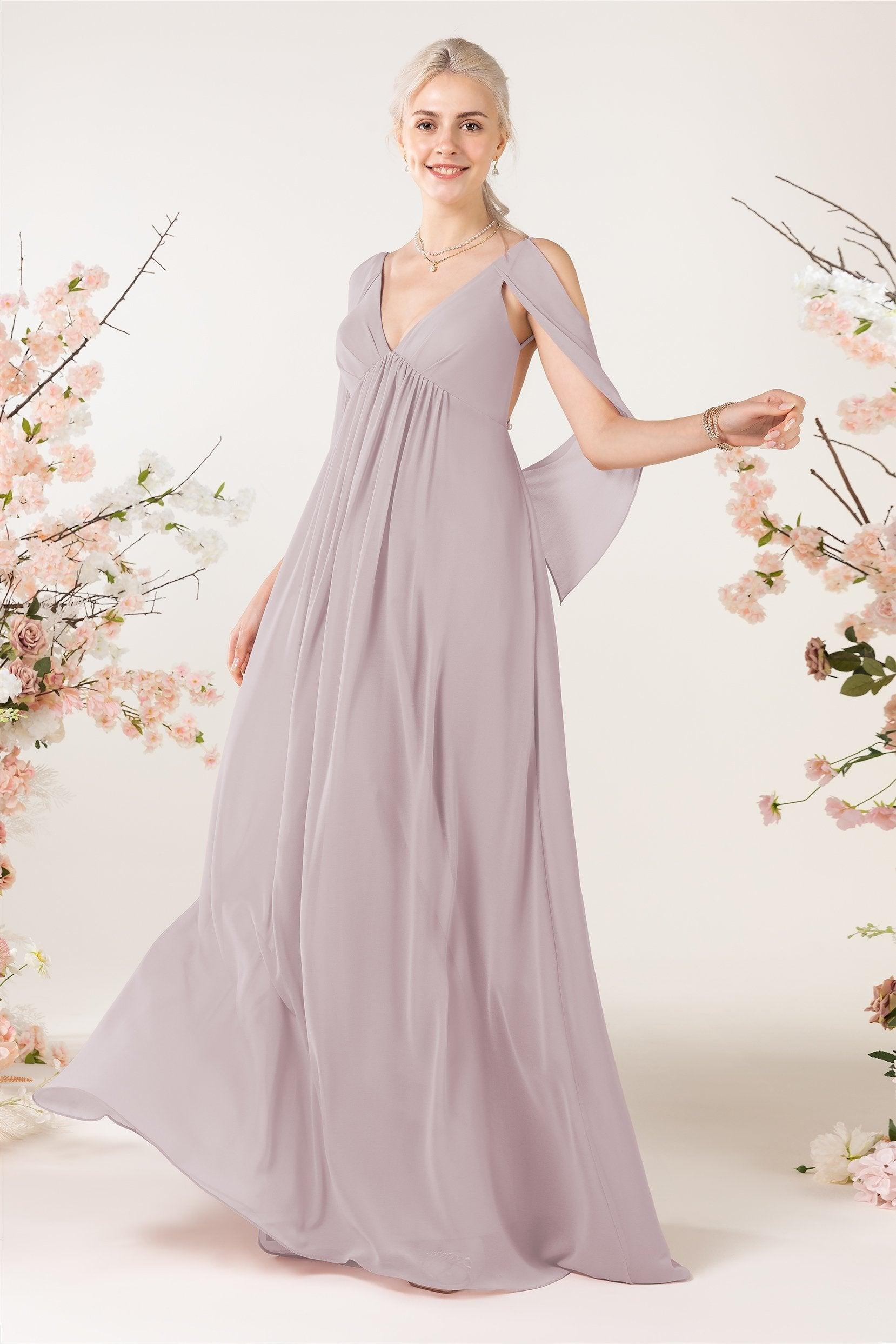A-Line Sweep-Brush Train Chiffon Bridesmaid Dress CB0458 - COCOMELODY
