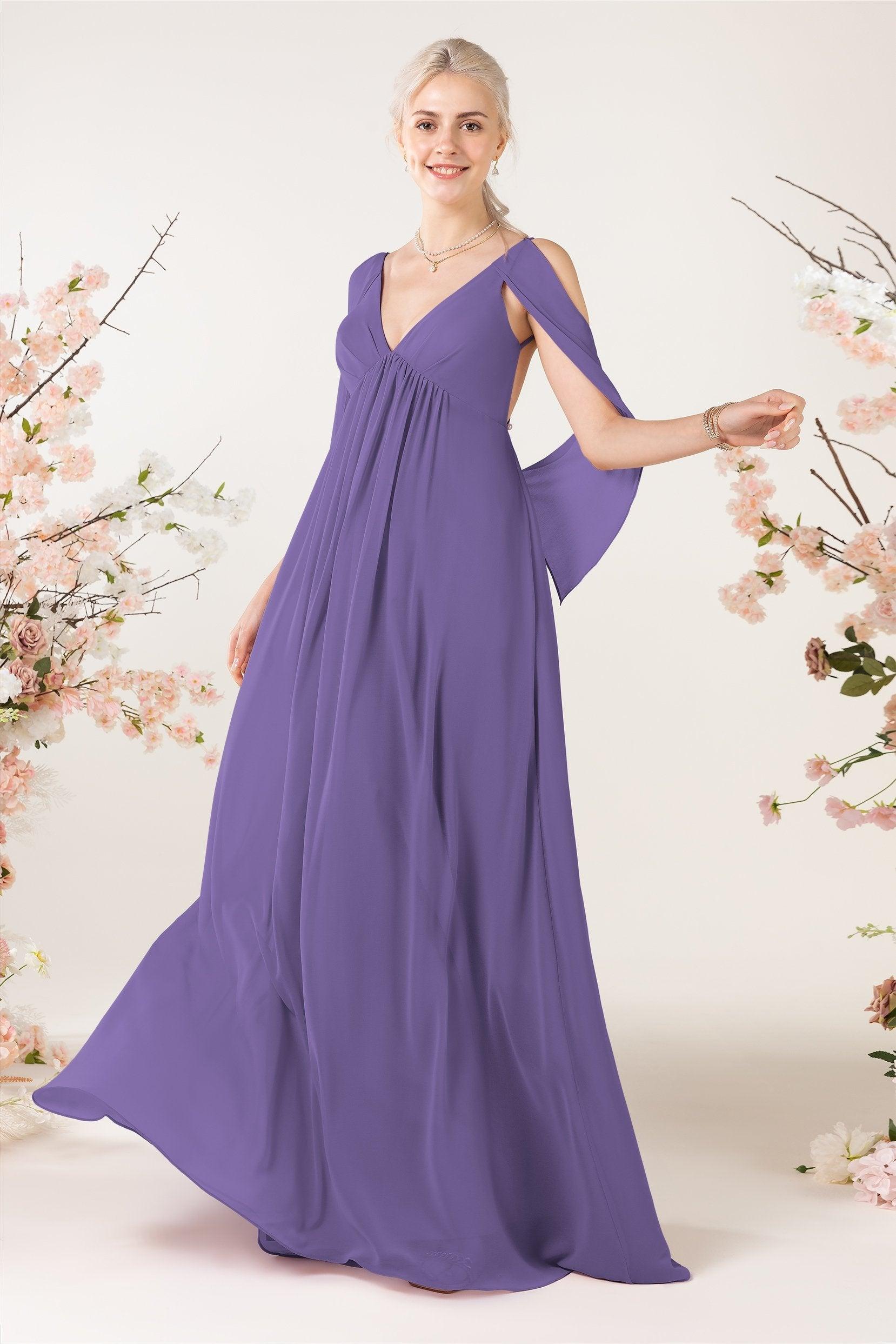 A-Line Sweep-Brush Train Chiffon Bridesmaid Dress CB0458 - COCOMELODY