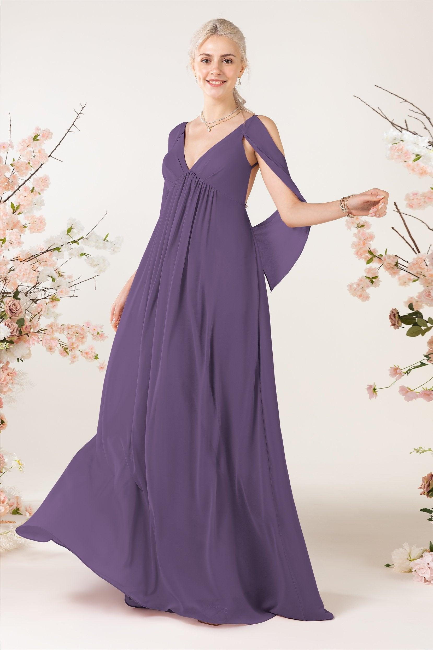 A-Line Sweep-Brush Train Chiffon Bridesmaid Dress CB0458 - COCOMELODY