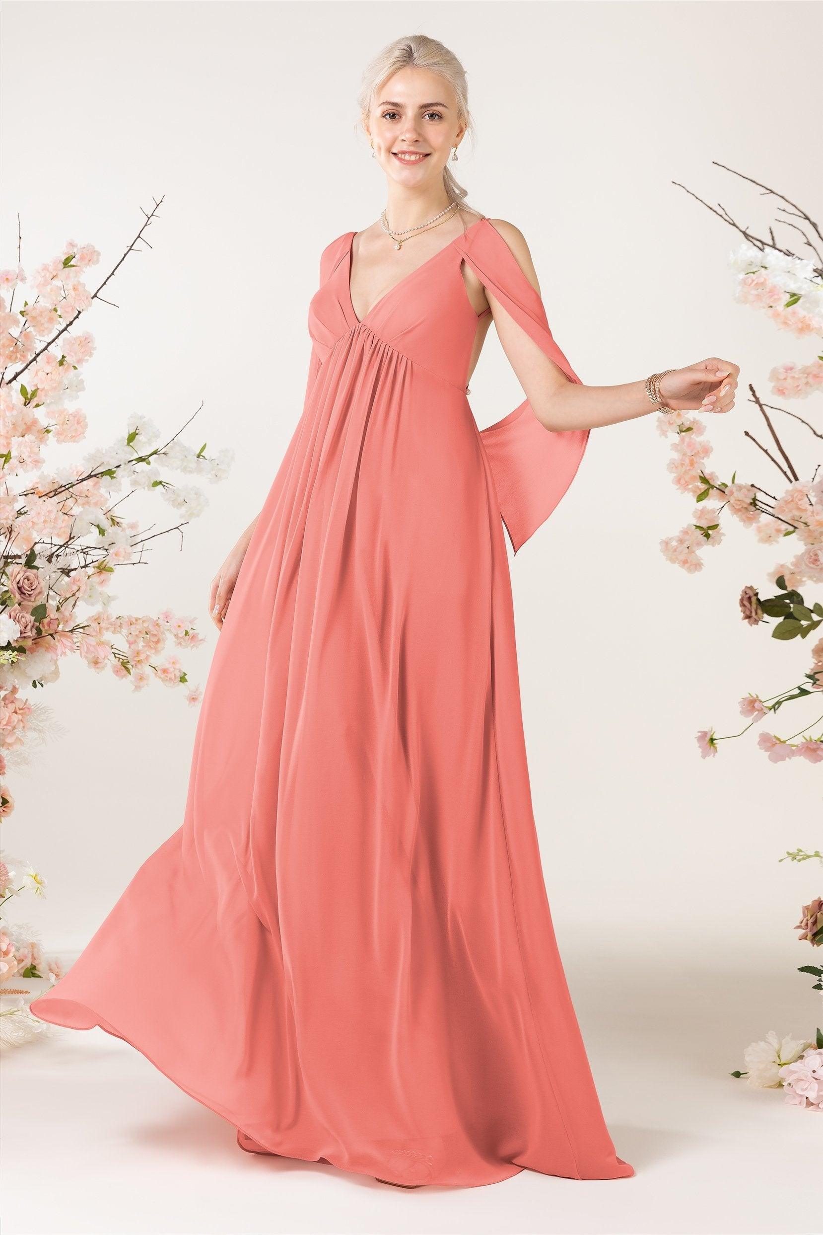 A-Line Sweep-Brush Train Chiffon Bridesmaid Dress CB0458 - COCOMELODY