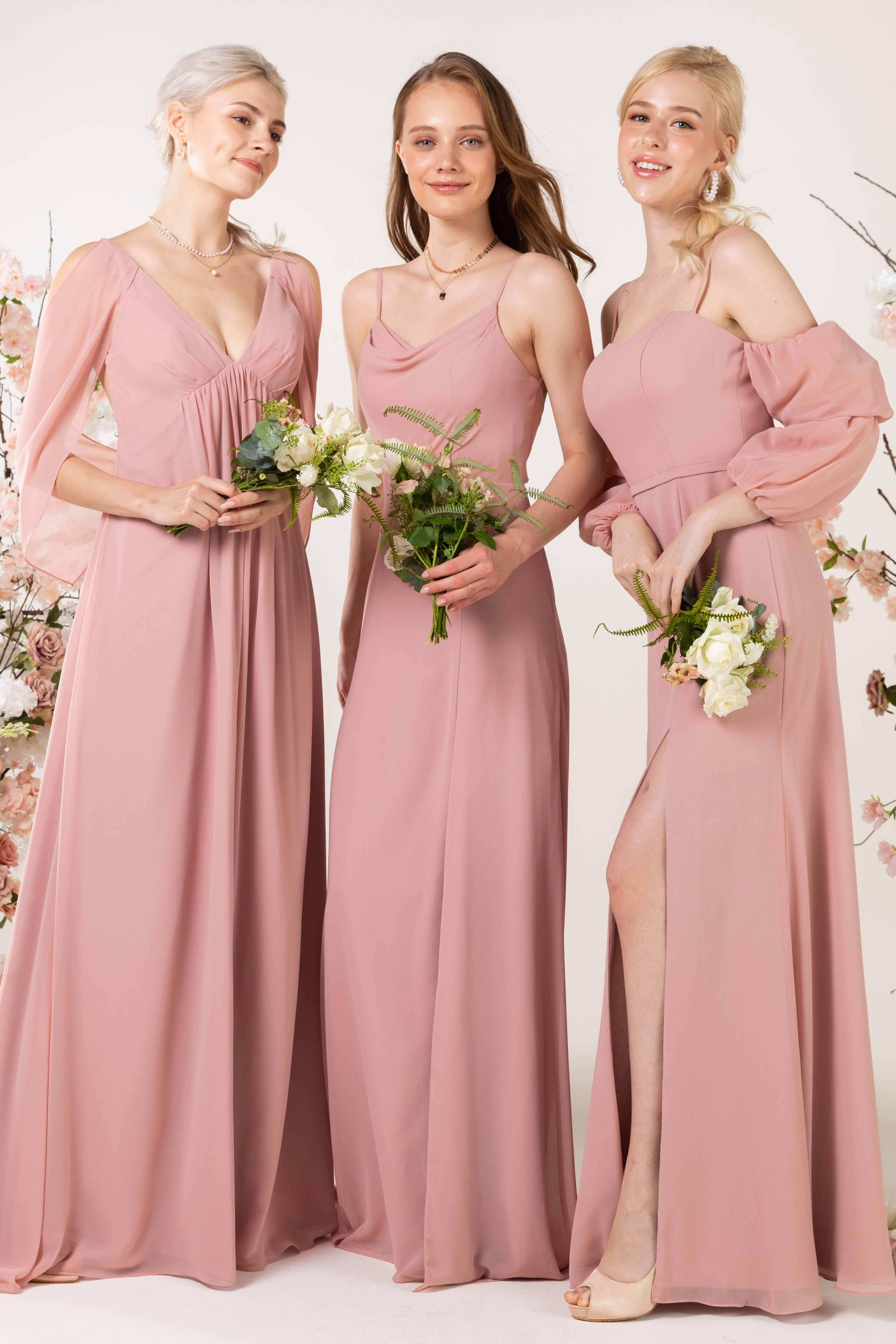 Sheath Sweep-Brush Train Chiffon Bridesmaid Dress CB0457 - COCOMELODY
