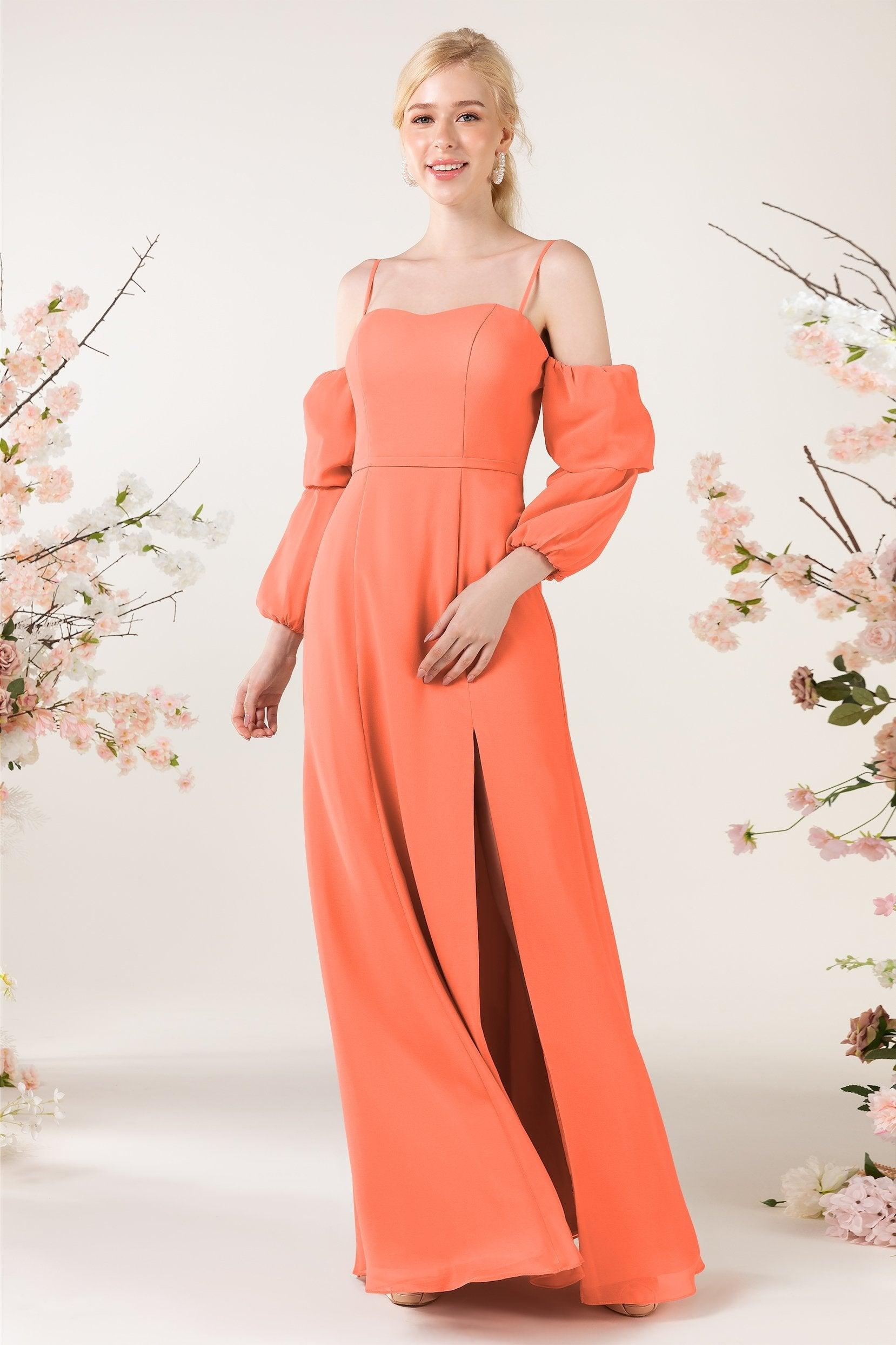 Trumpet Sweep-Brush Train Chiffon Bridesmaid Dress CB0459 - COCOMELODY