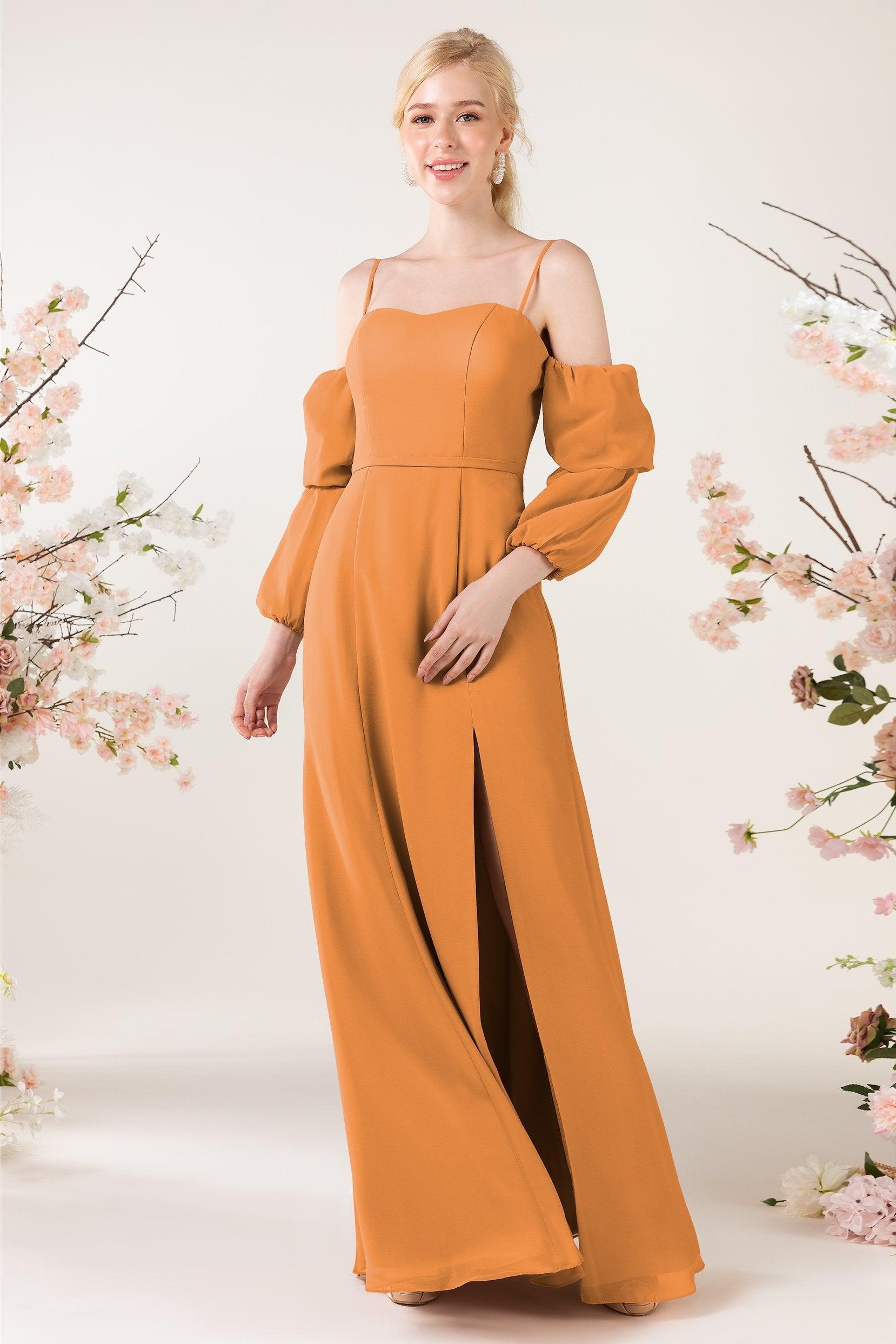 Trumpet Sweep-Brush Train Chiffon Bridesmaid Dress CB0459 - COCOMELODY