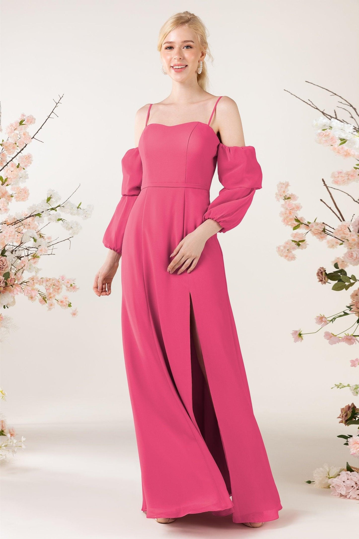 Trumpet Sweep-Brush Train Chiffon Bridesmaid Dress CB0459 - COCOMELODY