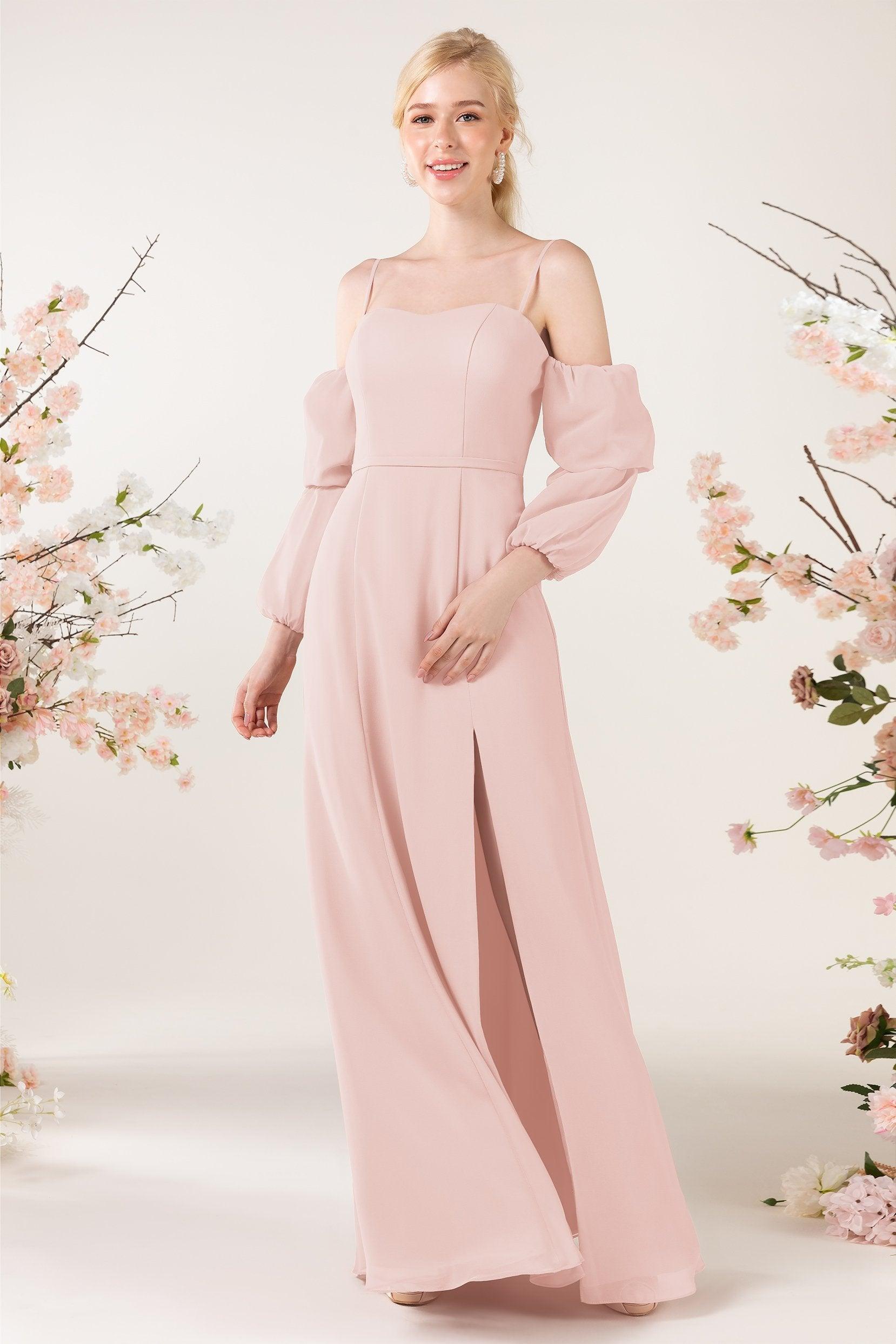 Trumpet Sweep-Brush Train Chiffon Bridesmaid Dress CB0459 - COCOMELODY
