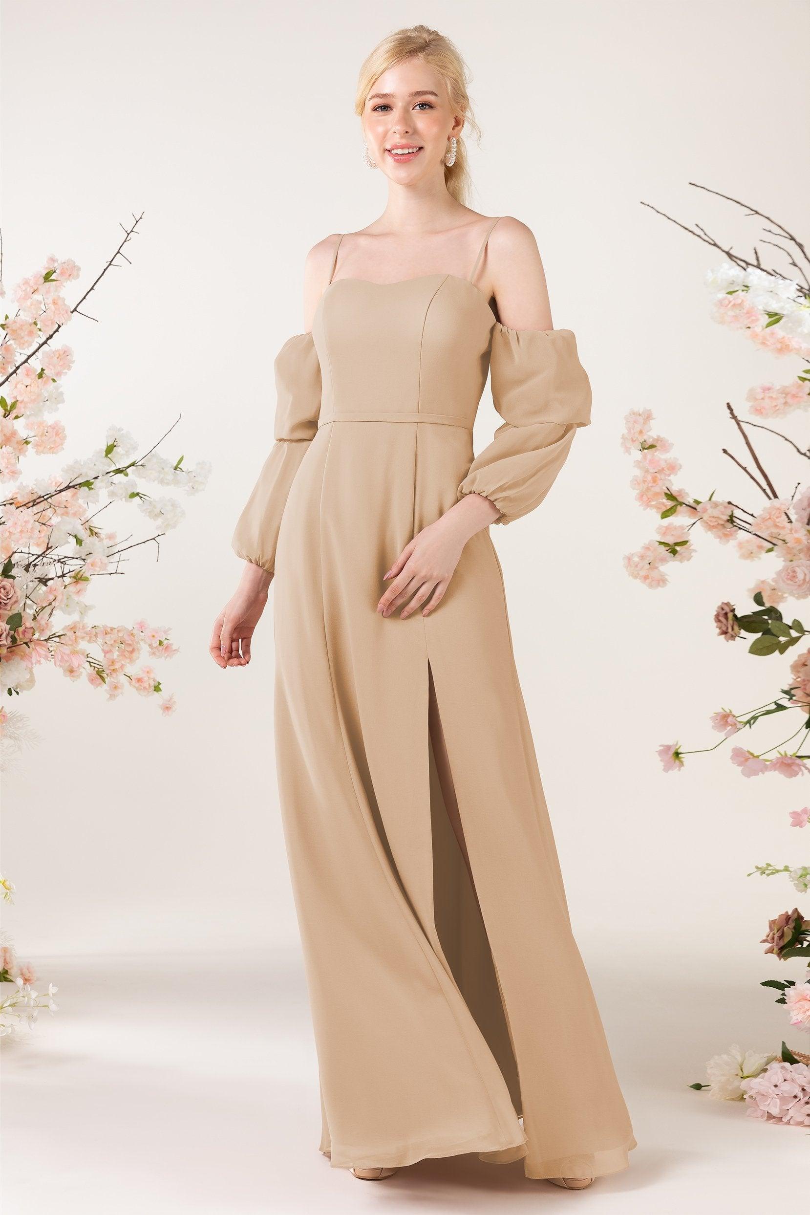Trumpet Sweep-Brush Train Chiffon Bridesmaid Dress CB0459 - COCOMELODY