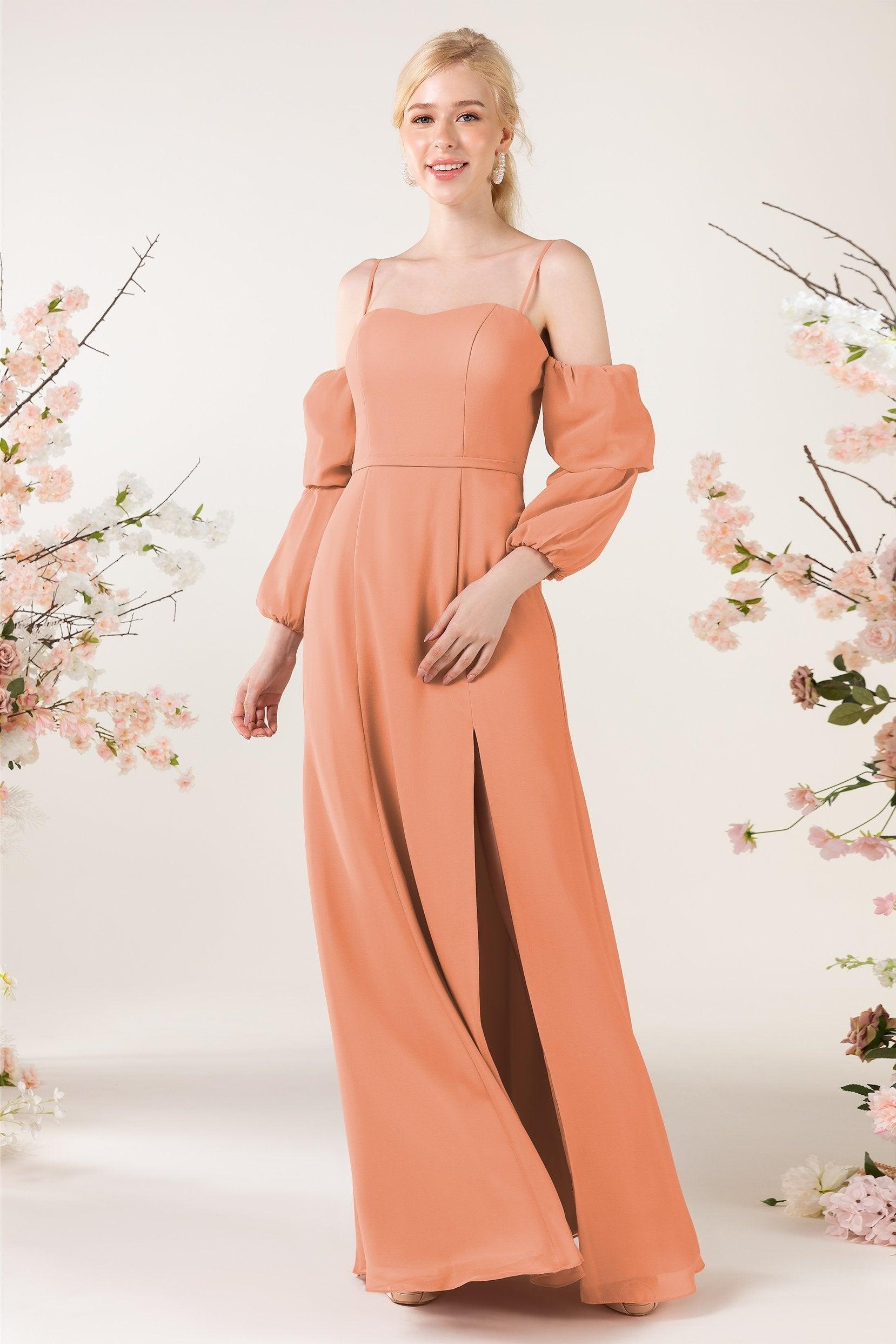 Trumpet Sweep-Brush Train Chiffon Bridesmaid Dress CB0459 - COCOMELODY