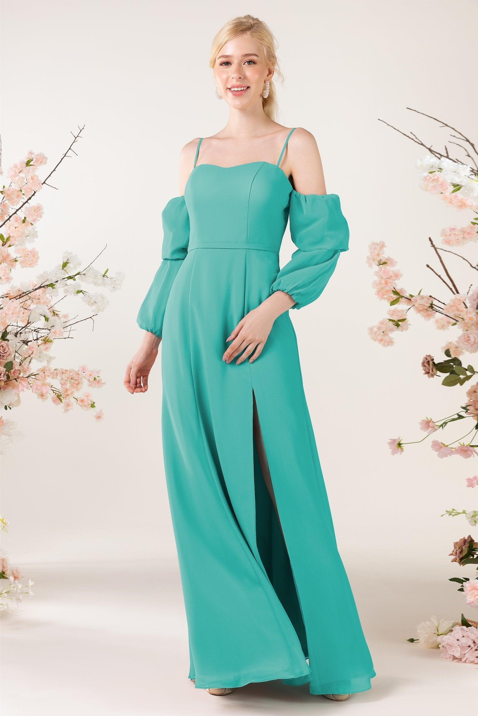Trumpet Sweep-Brush Train Chiffon Bridesmaid Dress CB0459 - COCOMELODY